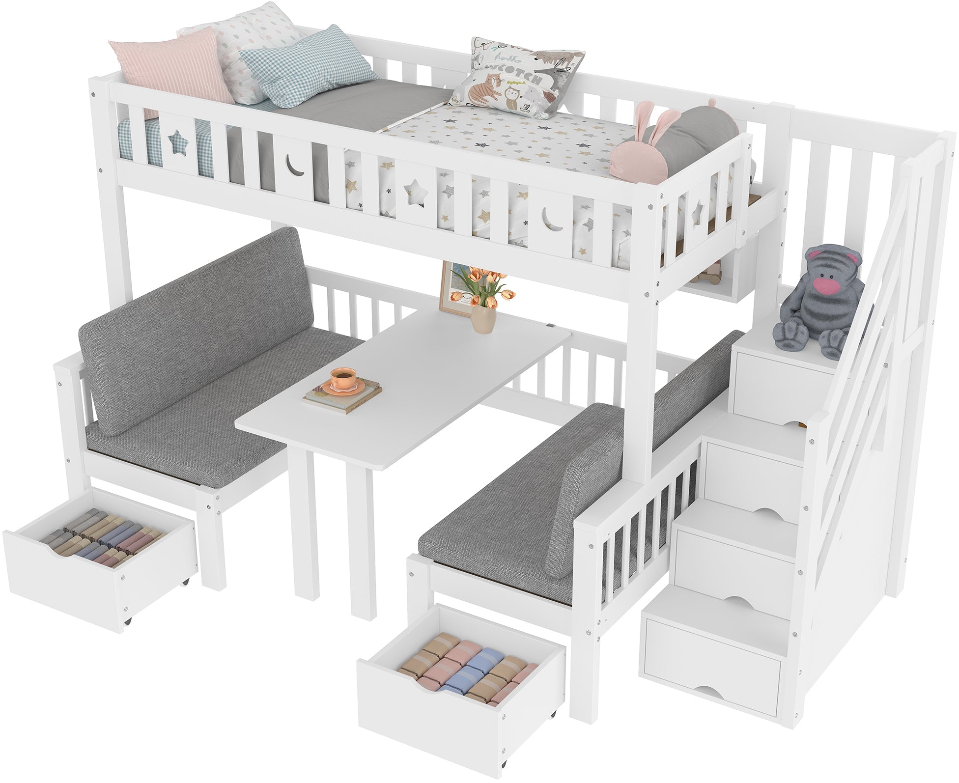 Logidon hoogslaper 90x200 cm wit 2-in-1 bed en bureau