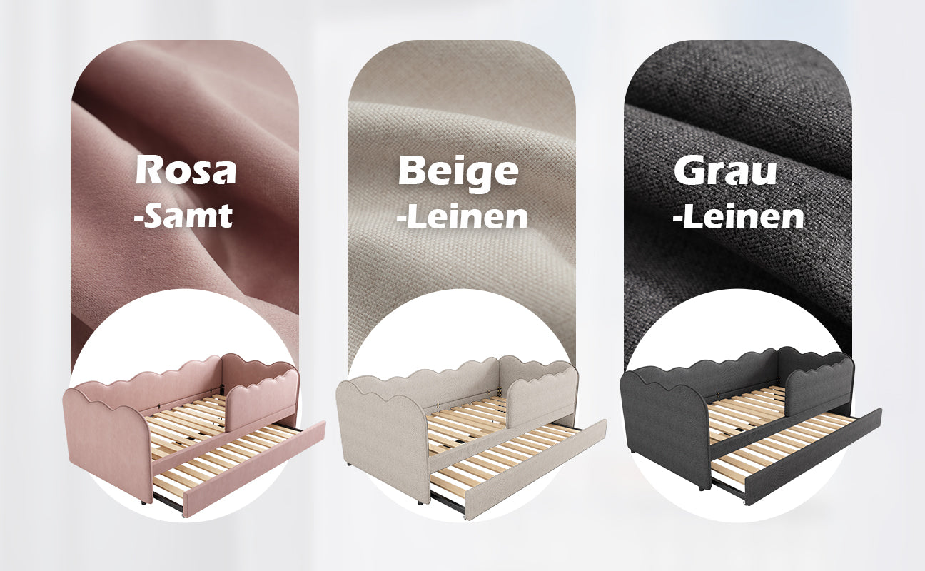 Logidon gestoffeerd dagbed 90x190 roze met uitschuifbaar bed