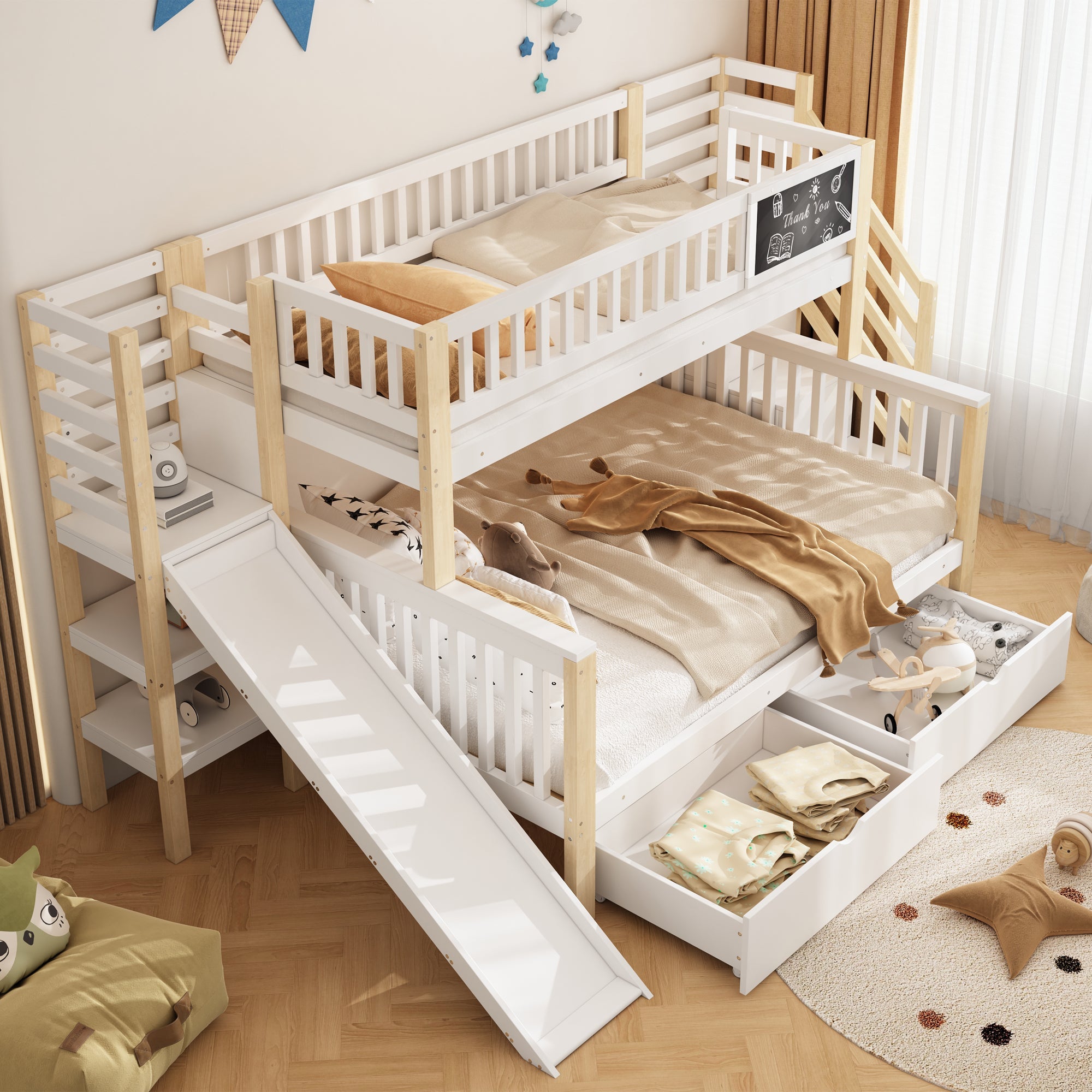 Logidon huisbed stapelbed wit 140x200 met trap en 90x200
