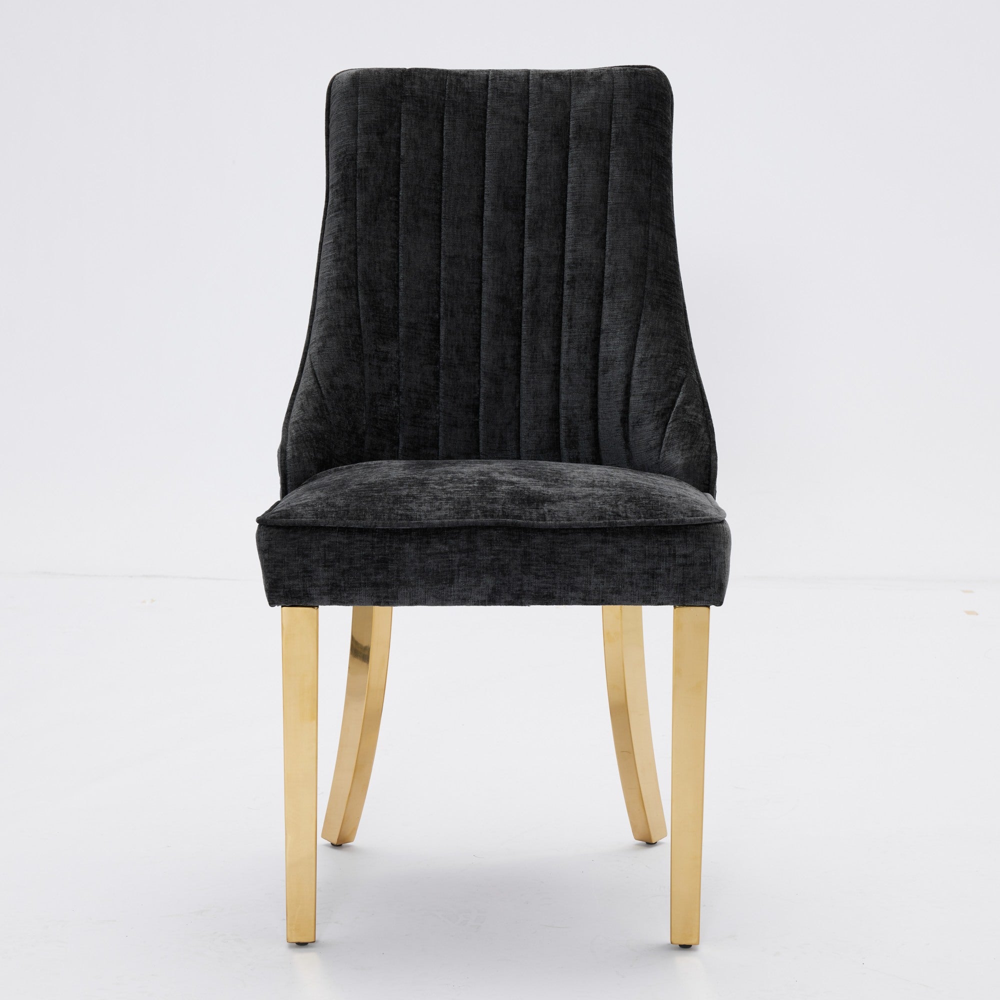 Logidon Chenille Eetstoelenset Zwart Gouden Poten Set van 2 65x50x95 cm