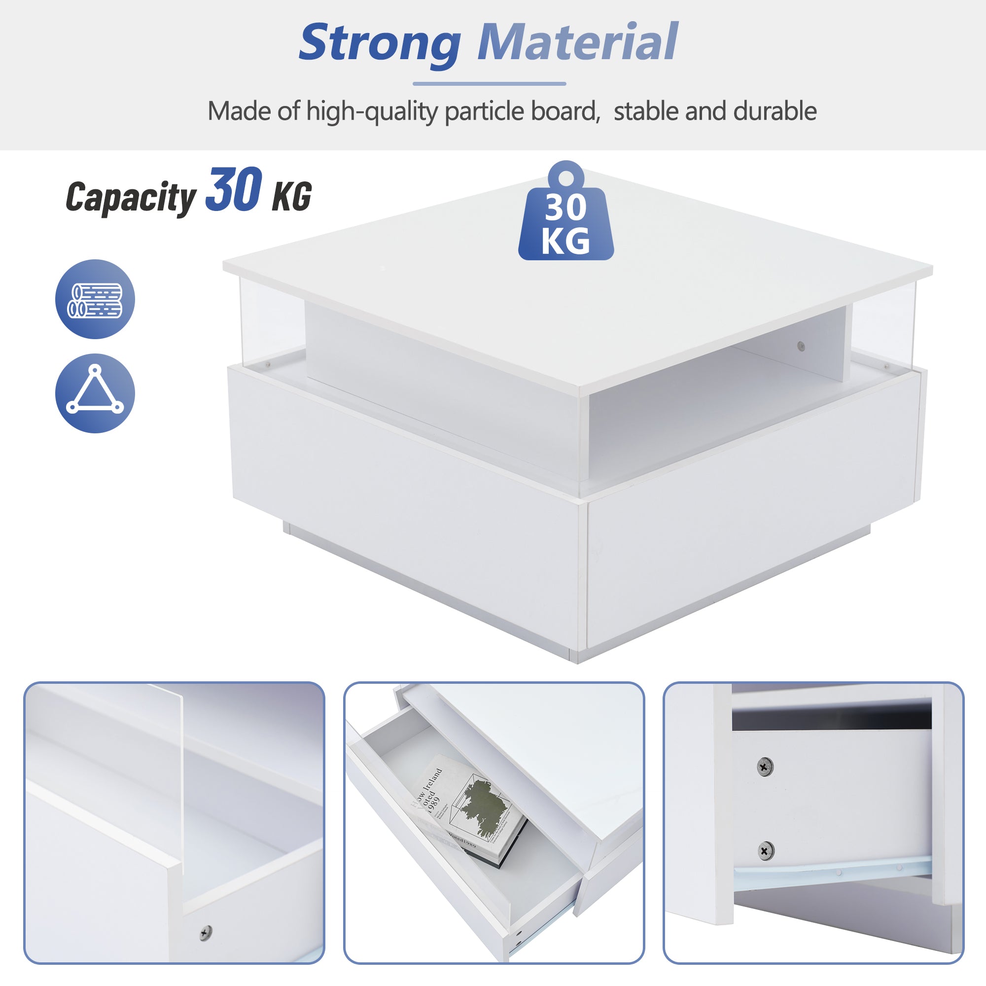 Logidon witte hoogglans salontafel 70x70x41 cm met LED-verlichting
