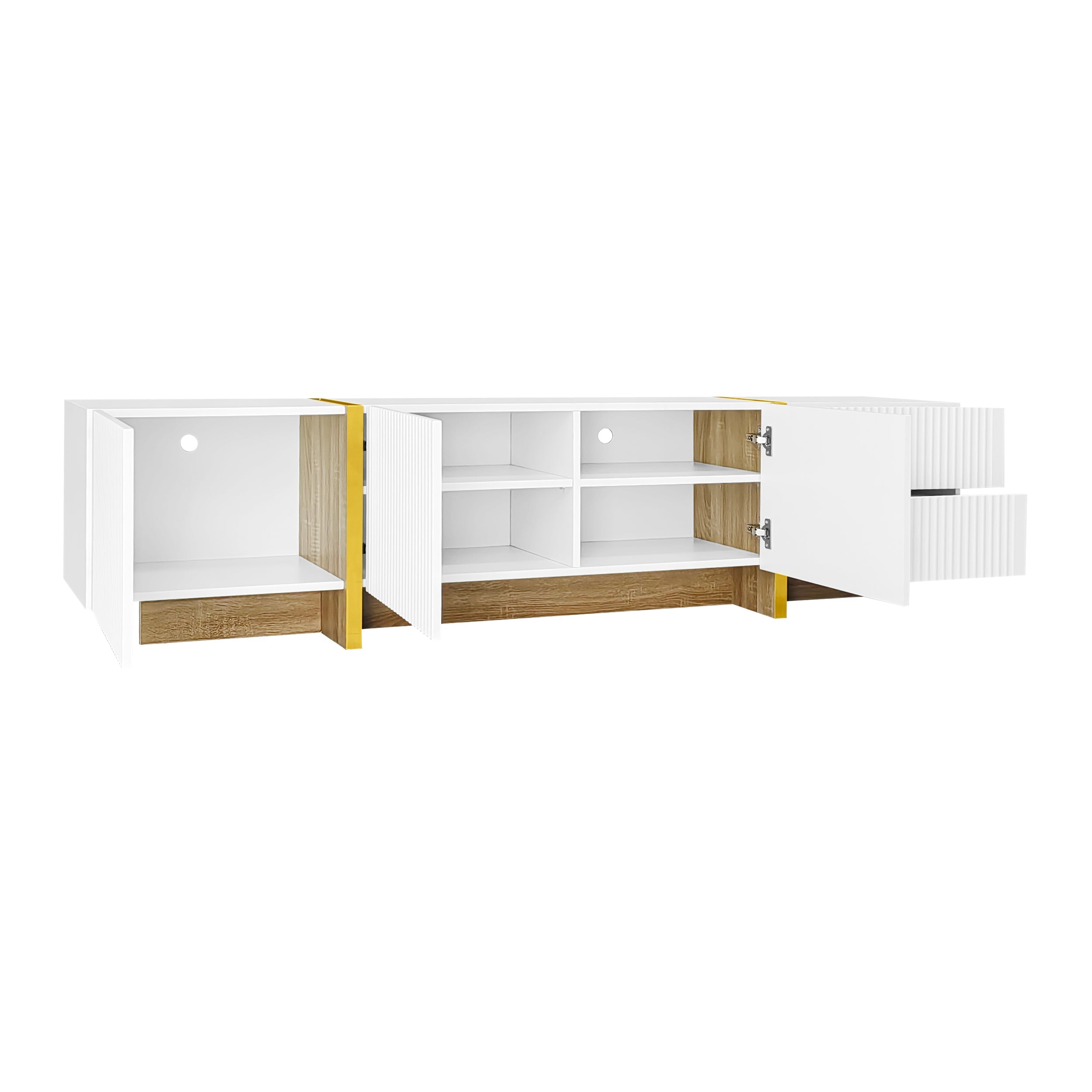 Logidon TV-meubel 190 cm wit goud houtnerf 3 deuren 2 lades