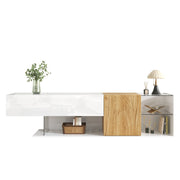 Logidon Modern TV-dressoir Wit Hoogglans Houtlook Glazen Planken 180cm