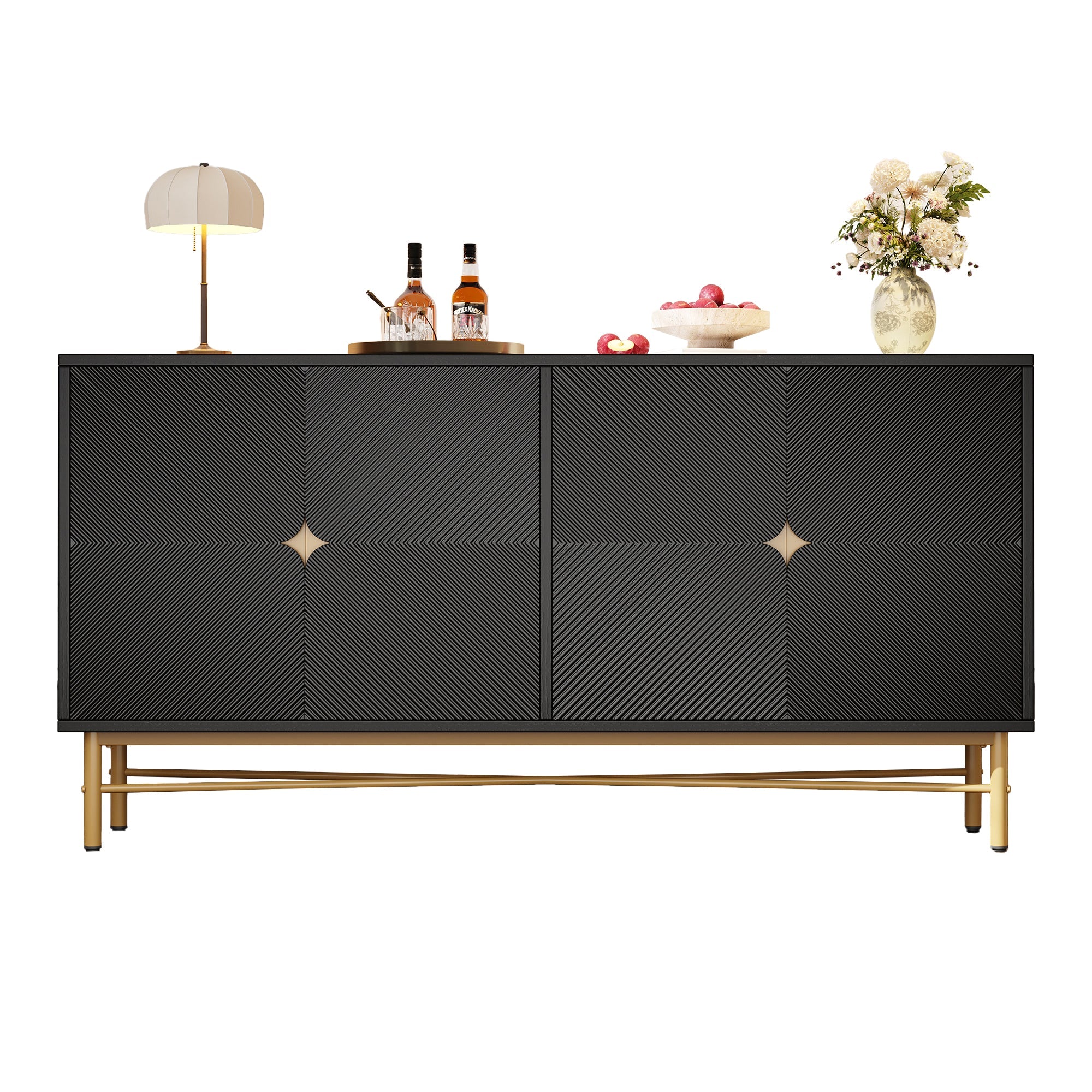 Logidon dressoir luxe structuur 160×40×82 cm zwarte hoogglans poten