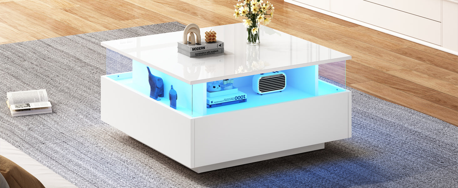 Logidon witte hoogglans salontafel 70x70x41 cm met LED-verlichting