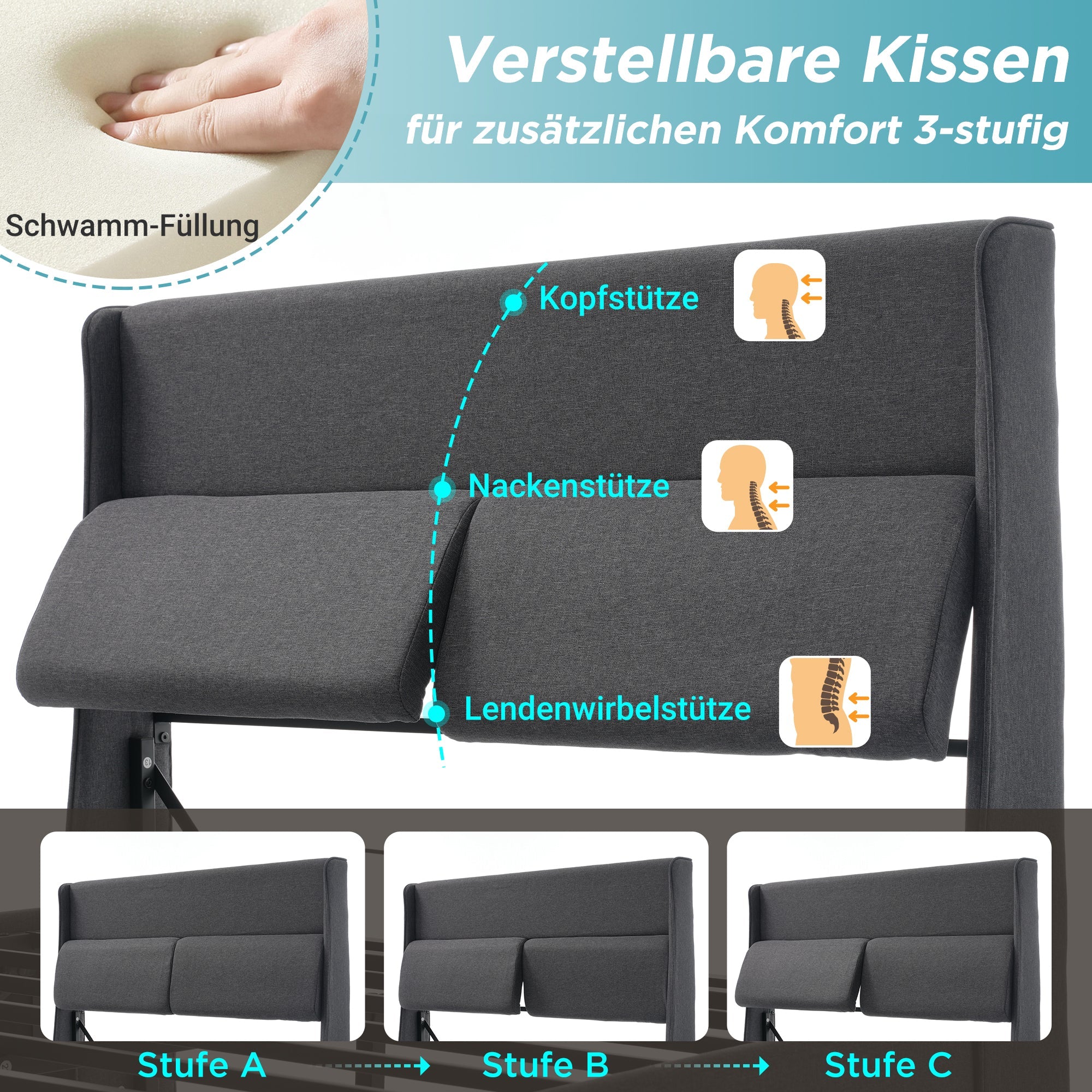 Logidon gestoffeerd bed 180x200cm verstelbare hoofdsteunen met opbergruimte