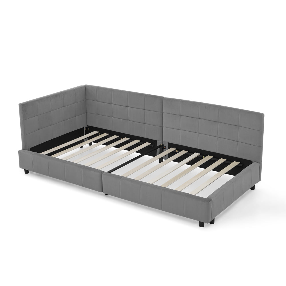 Logidon single bed 90x200 cm velvet dark gray high back