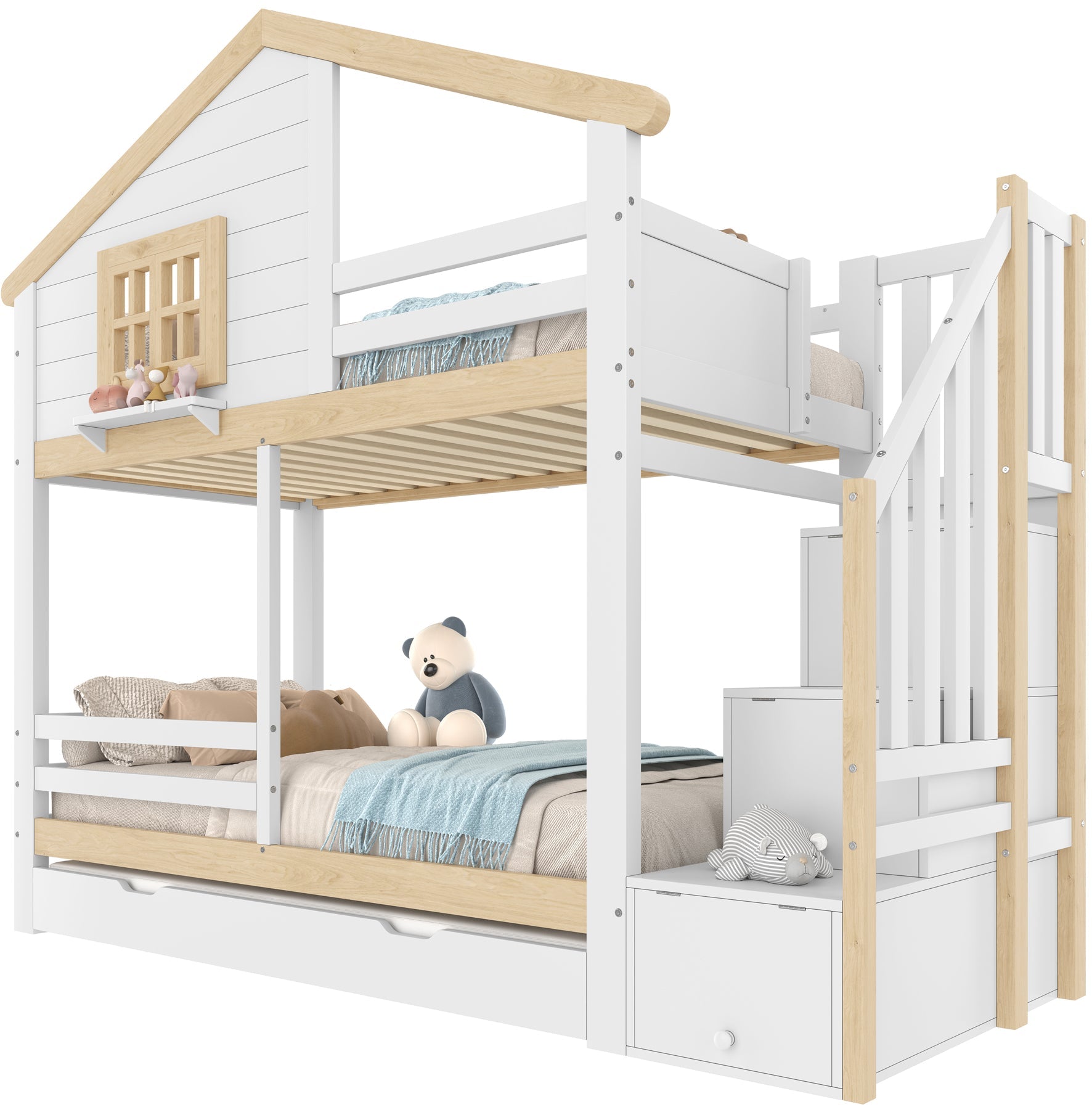 Logidon stapelbed 90x200 cm wit naturel uitschuifbed