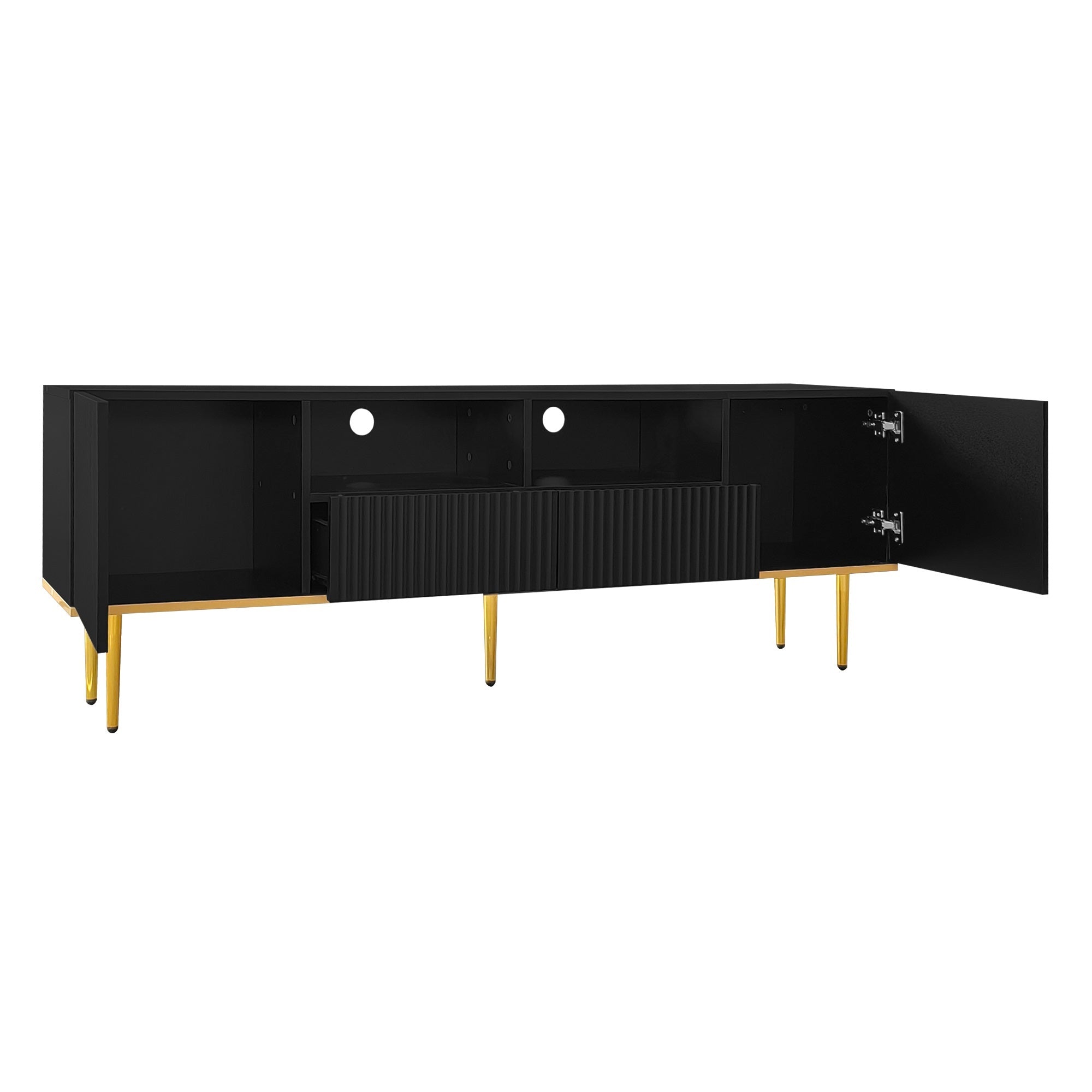 Logidon Modern TV-meubel 165 cm Zwart met Gouden Voeten en Rand