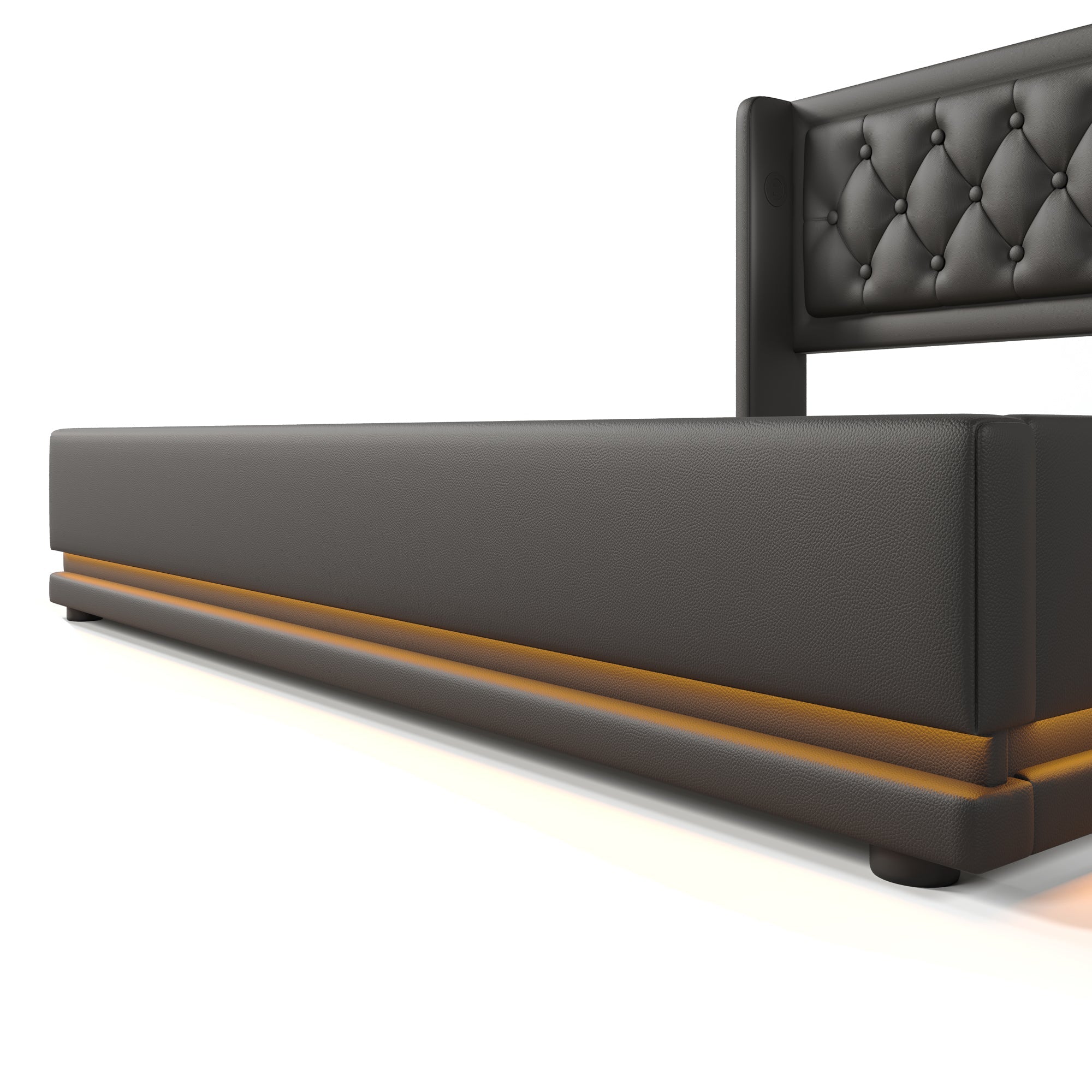 Logidon upholstered bed 140x200 black PU hydraulic storage space USB Type C charging function