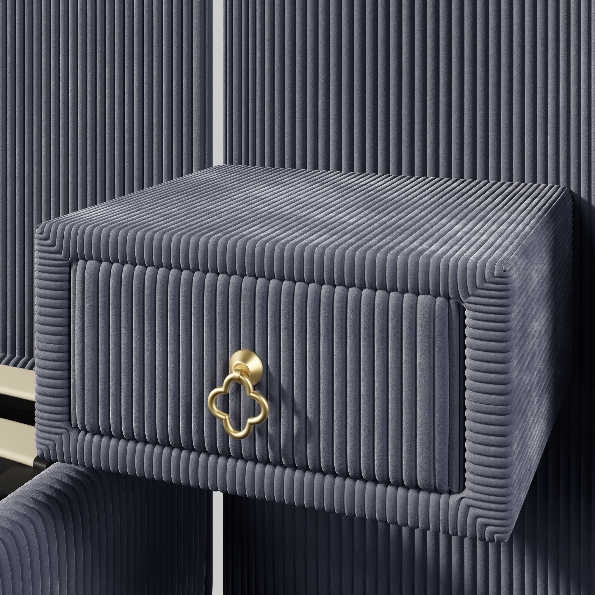 Logidon upholstered bed 180x200 cm gray velvet with LED strip storage space