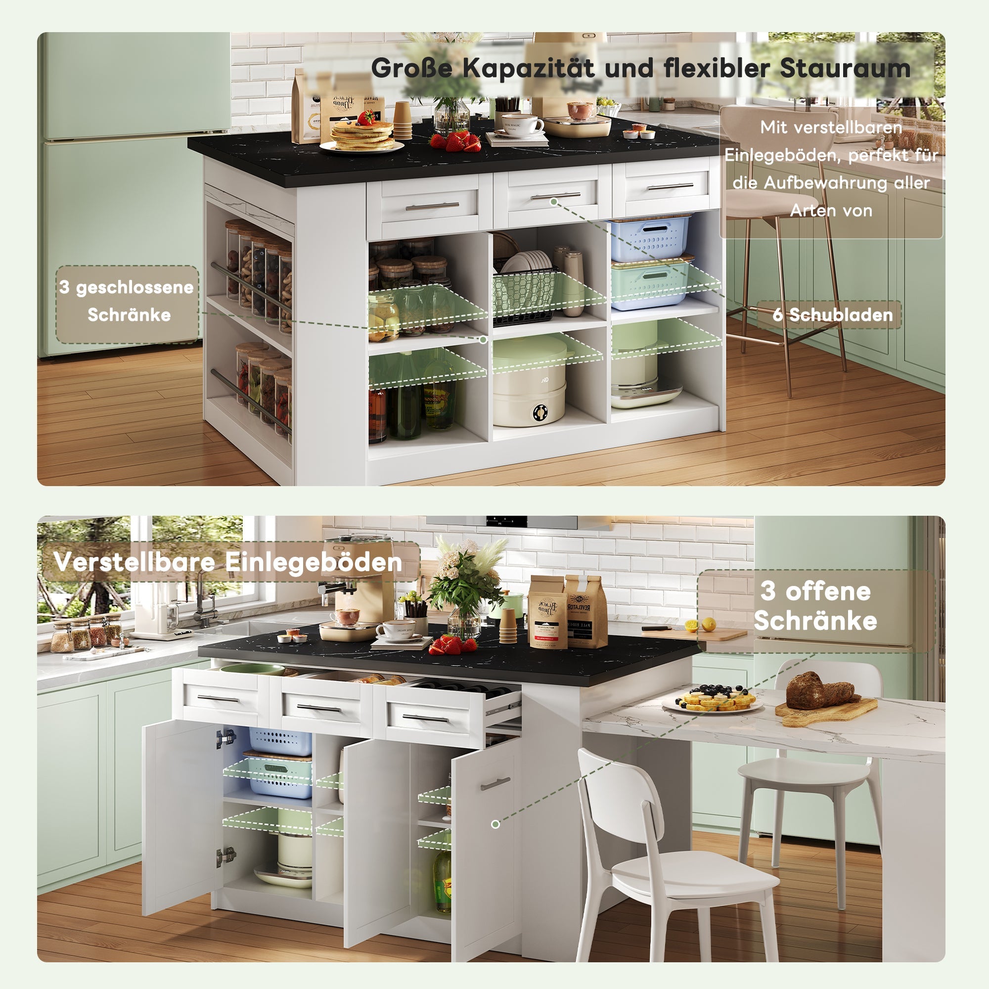 Logidon keukeneiland 150x96 cm wit met marmeren blad uitschuifbare eettafel