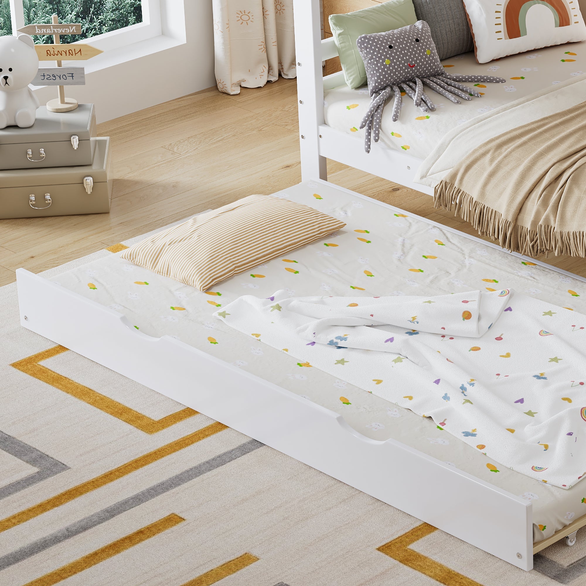 Logidon Kinderstapelbed 90x200cm Uitschuifbed op wielen Wit