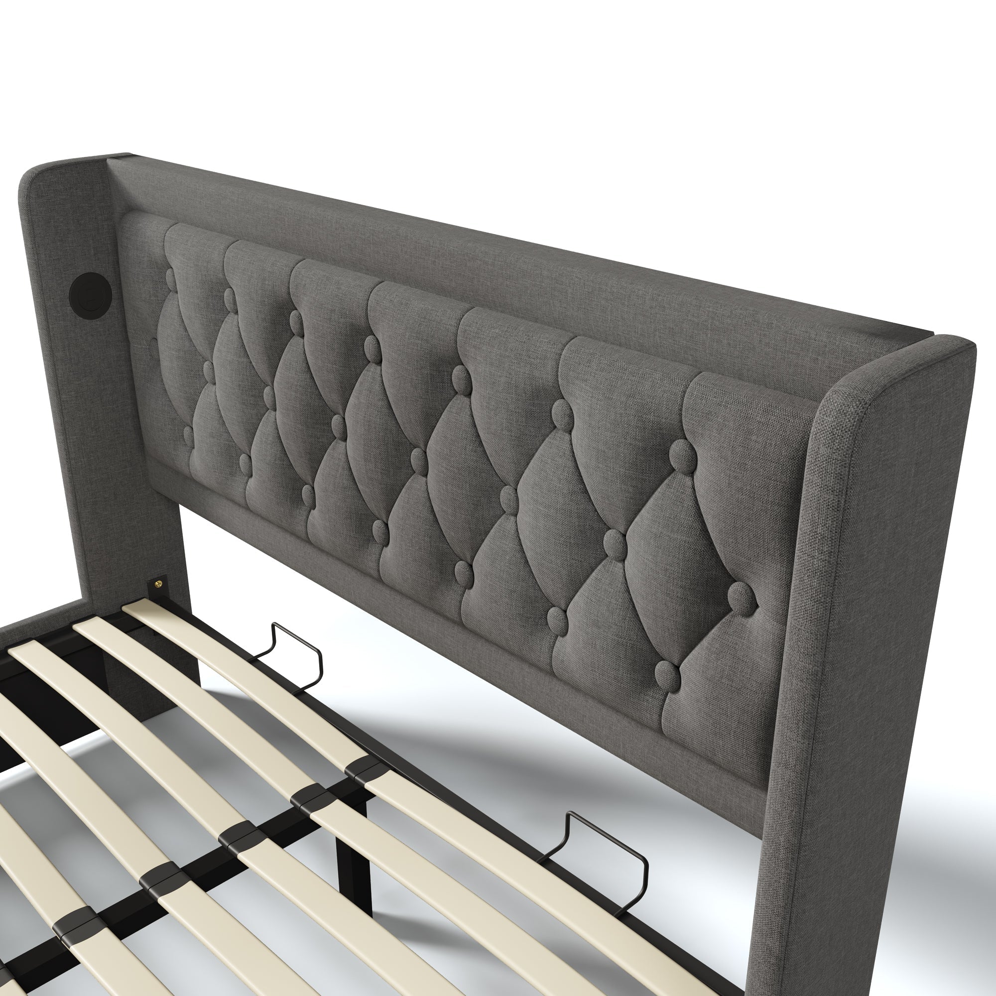 Logidon gestoffeerd bed 160x200 cm grijs fluweel opbergruimte USB-C oplaadfunctie