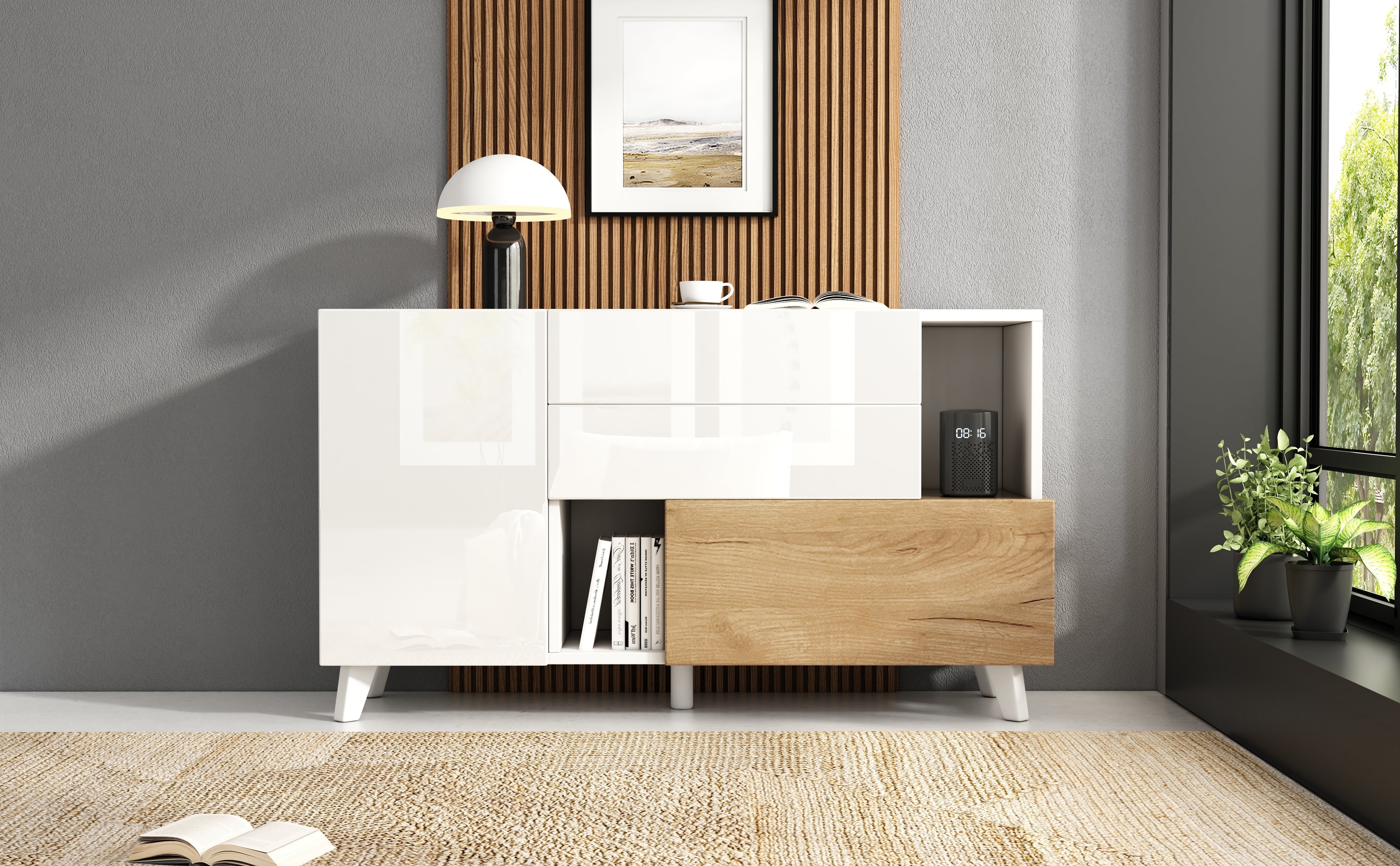 Logidon dressoir hoogglans wit 130x40x70 cm met opbergruimte
