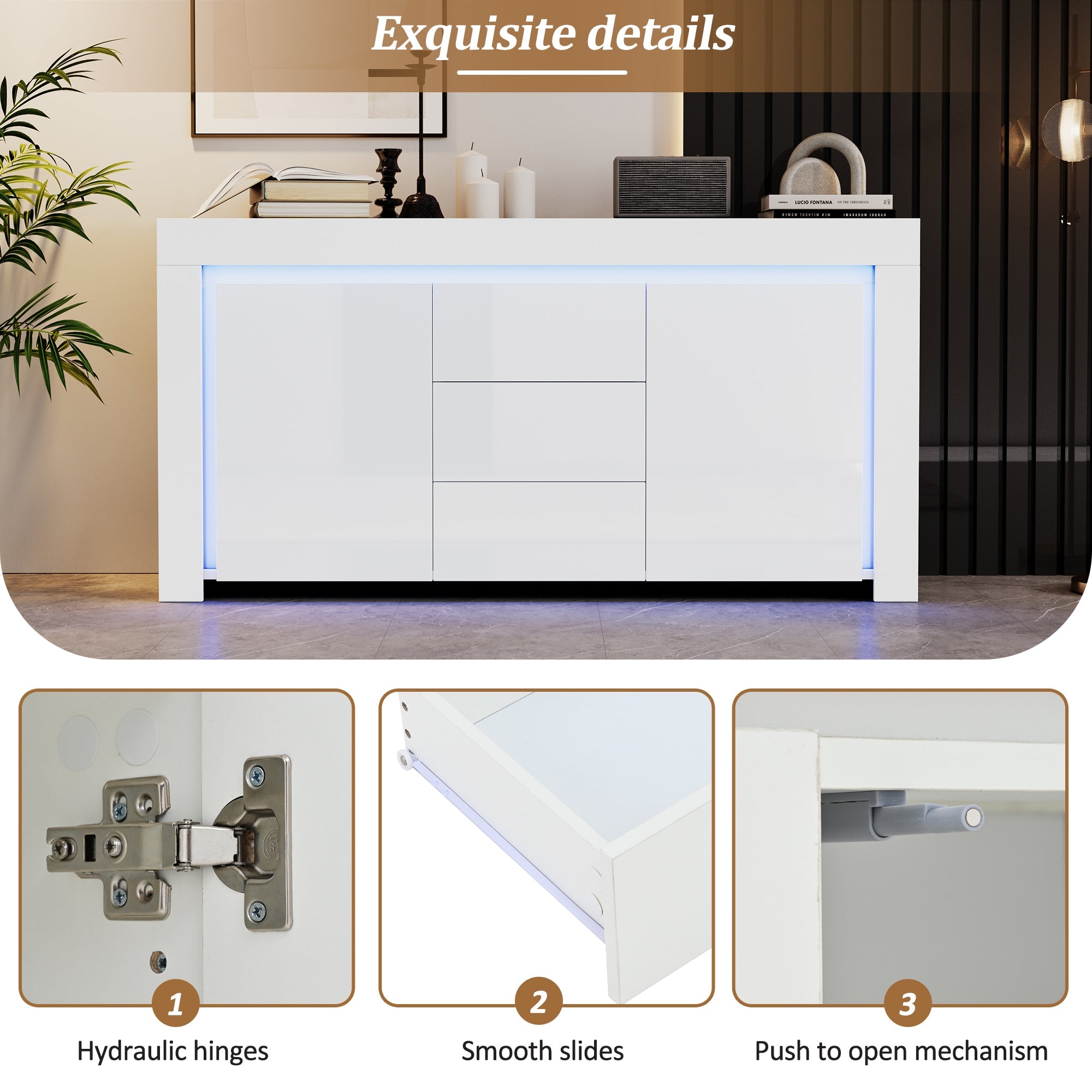 Logidon wit hoogglans dressoir 140x40x65 cm met LED verlichting
