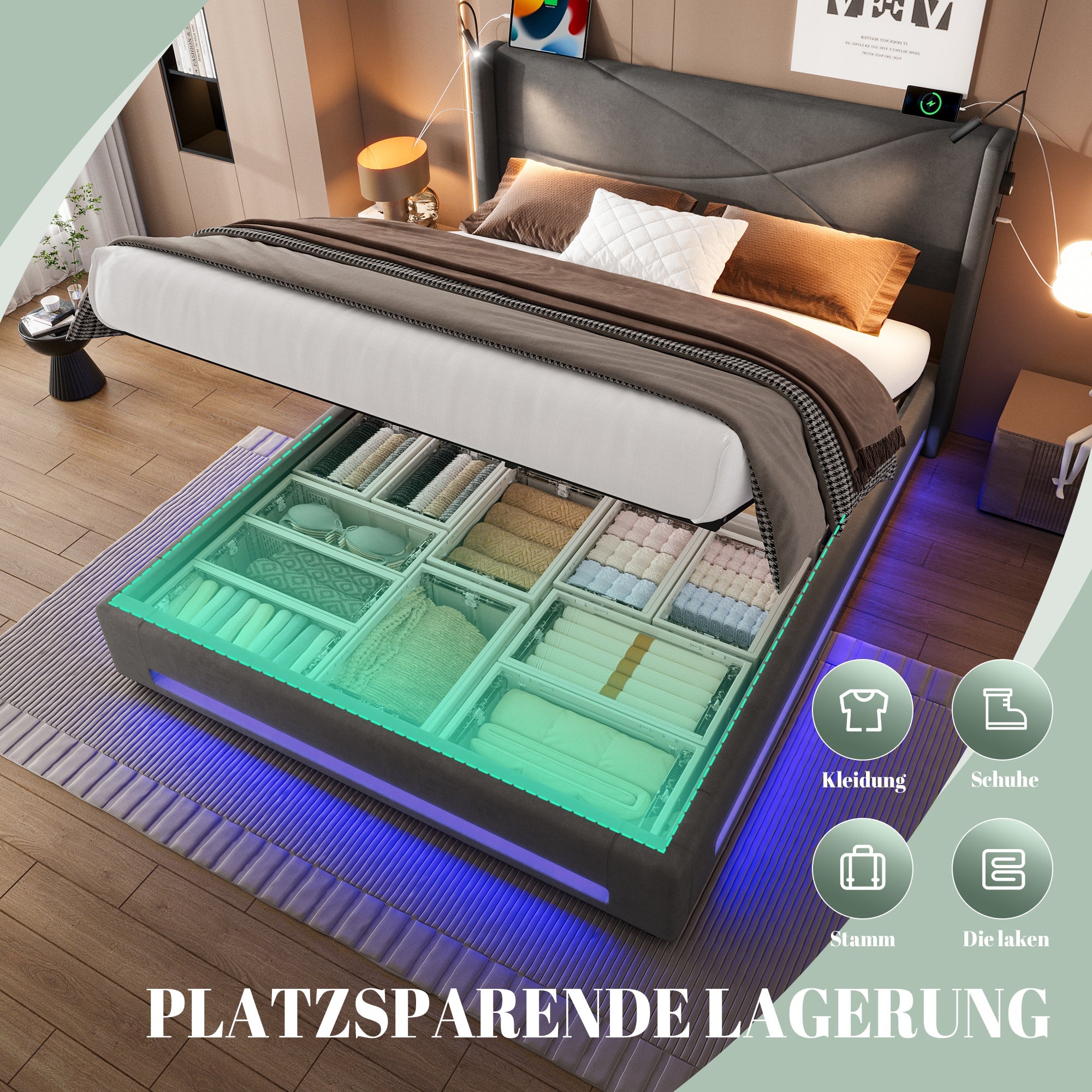 Logidon bedframe 160x200 cm met hydraulische opbergruimte