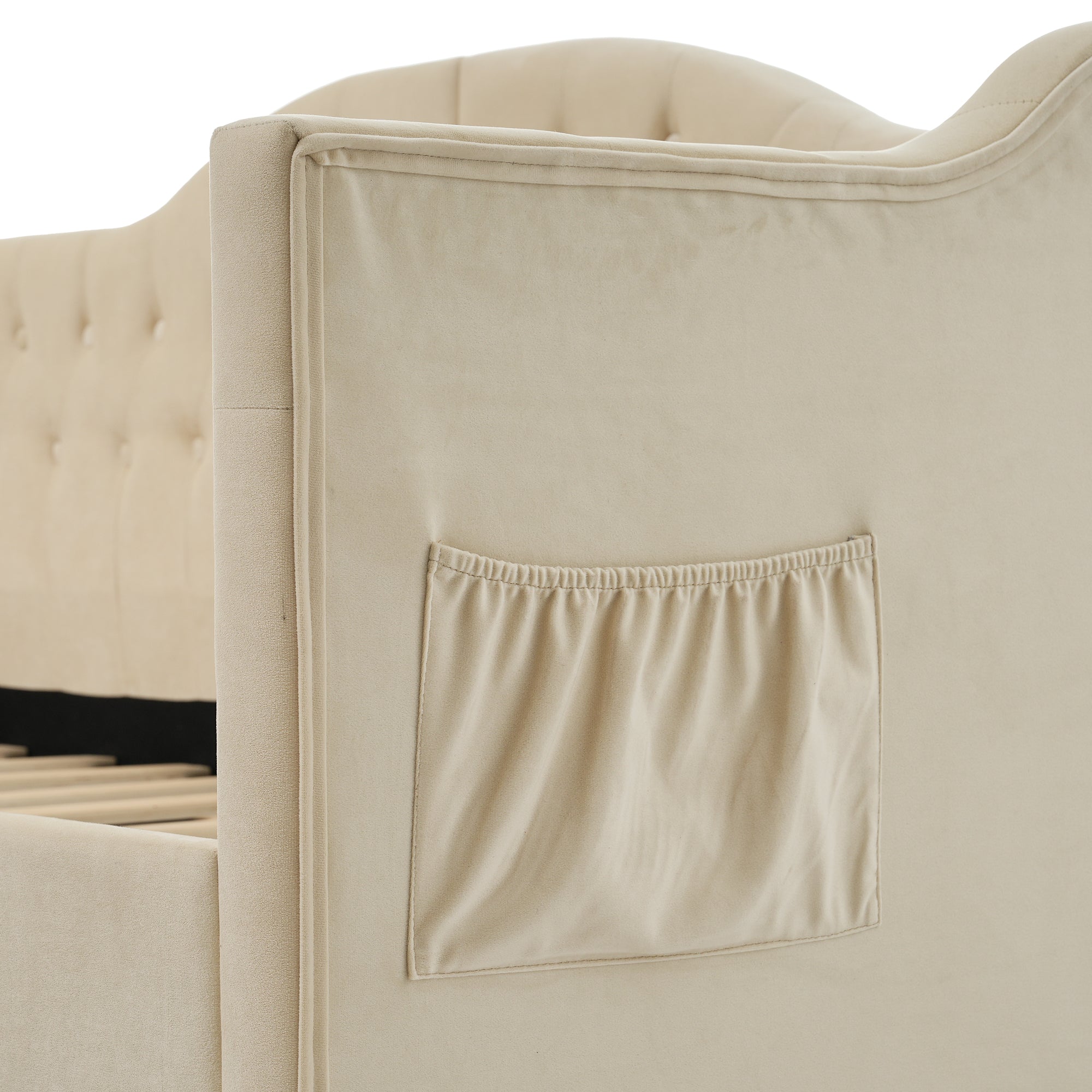 Logidon gestoffeerde slaapbank 90x200 beige USB-oplaadfunctie 2 compartimenten