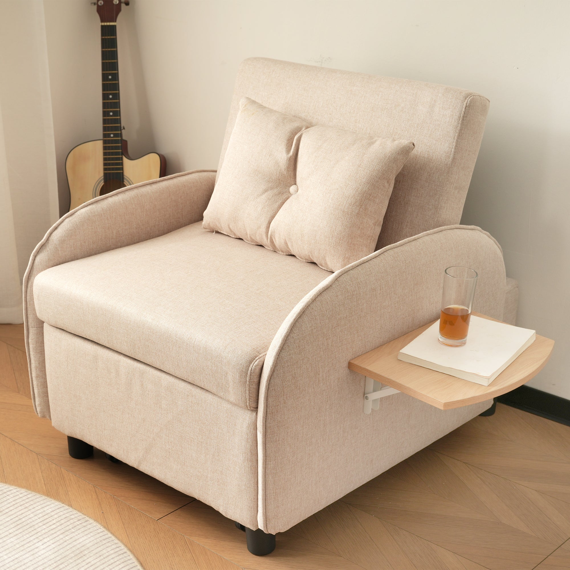 Logidon 3-in-1 slaapbank beige uitschuifbaar eenpersoonsbed ligstoel fauteuil