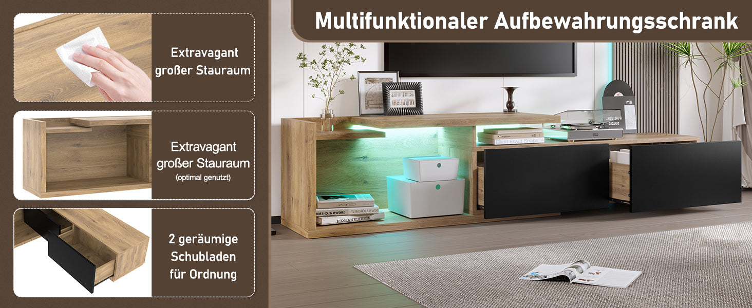 Logidon modulair tv-meubel met LED-verlichting en uittrekmodule