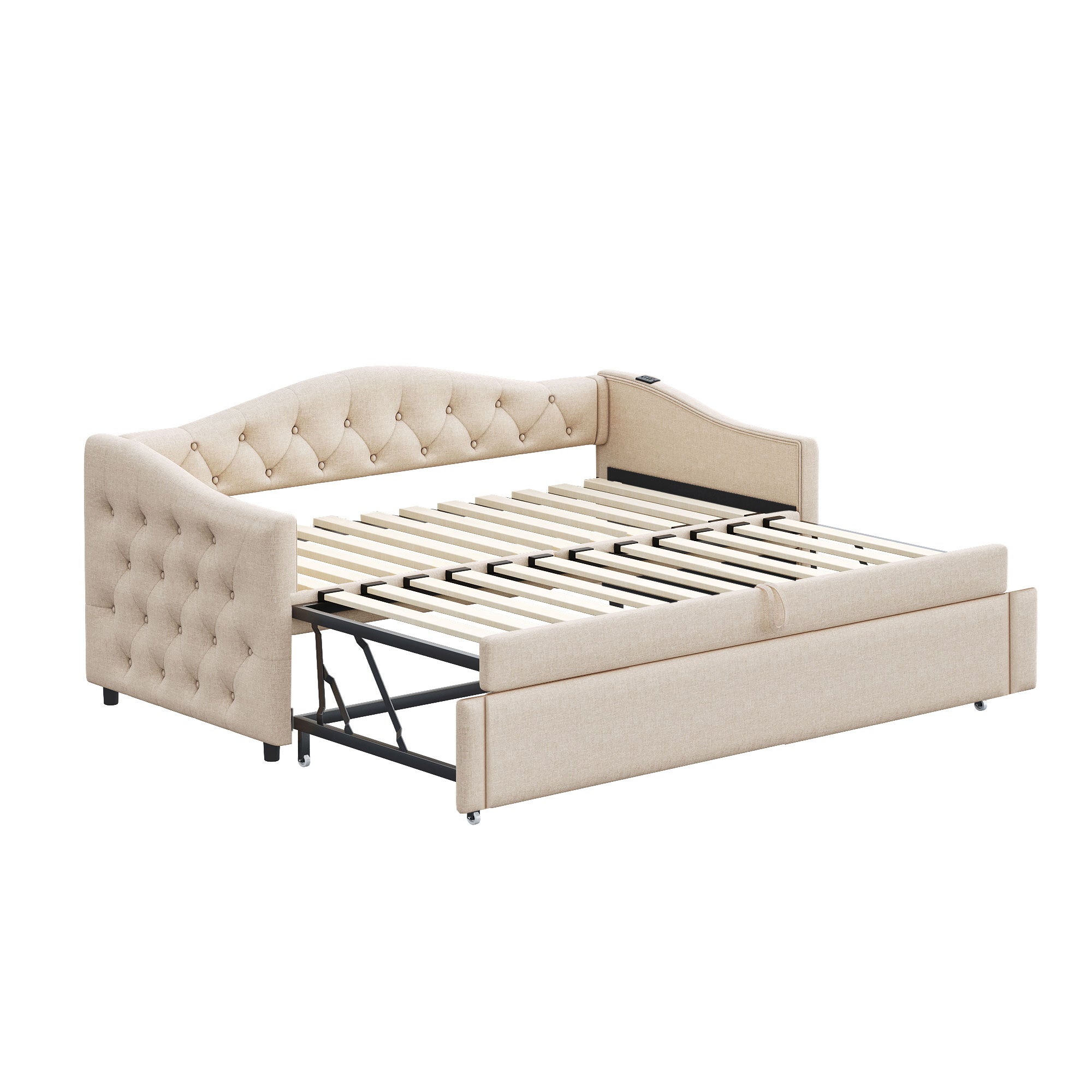 Logidon uitschuifbare slaapbank 90x200 beige met USB-poort
