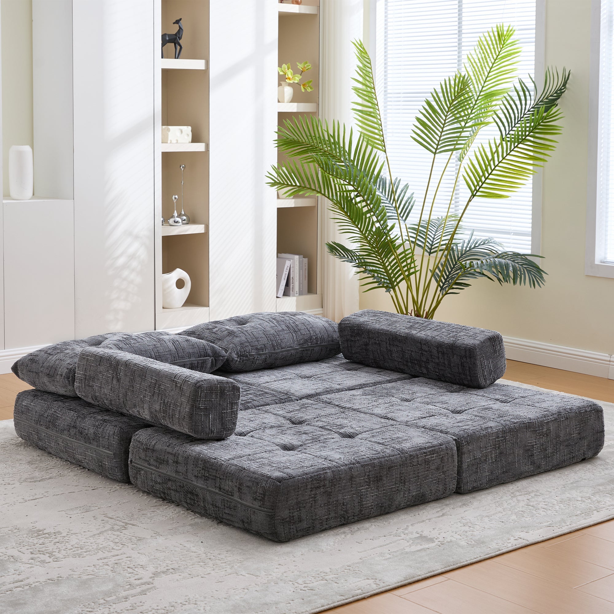 Logidon Opklapbare slaapbank grijs fluweel 79x79 cm met kussen