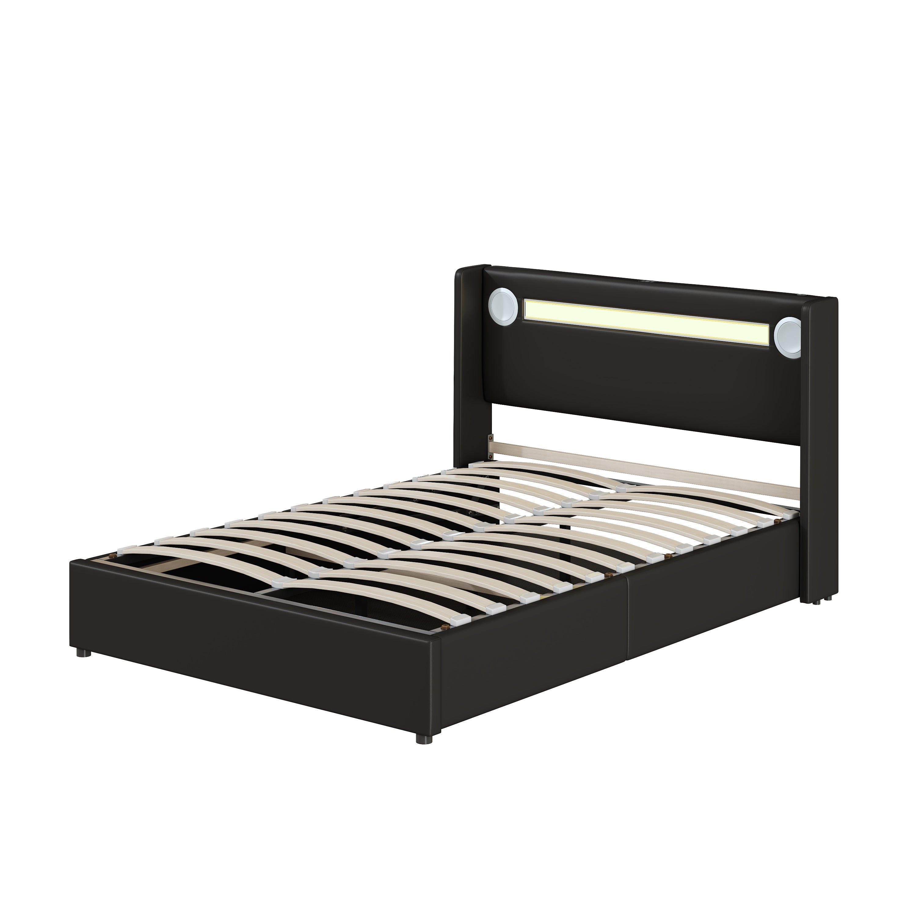 Logidon gestoffeerd bed 140x200 zwart met LED lichtstrip Bluetooth en USB