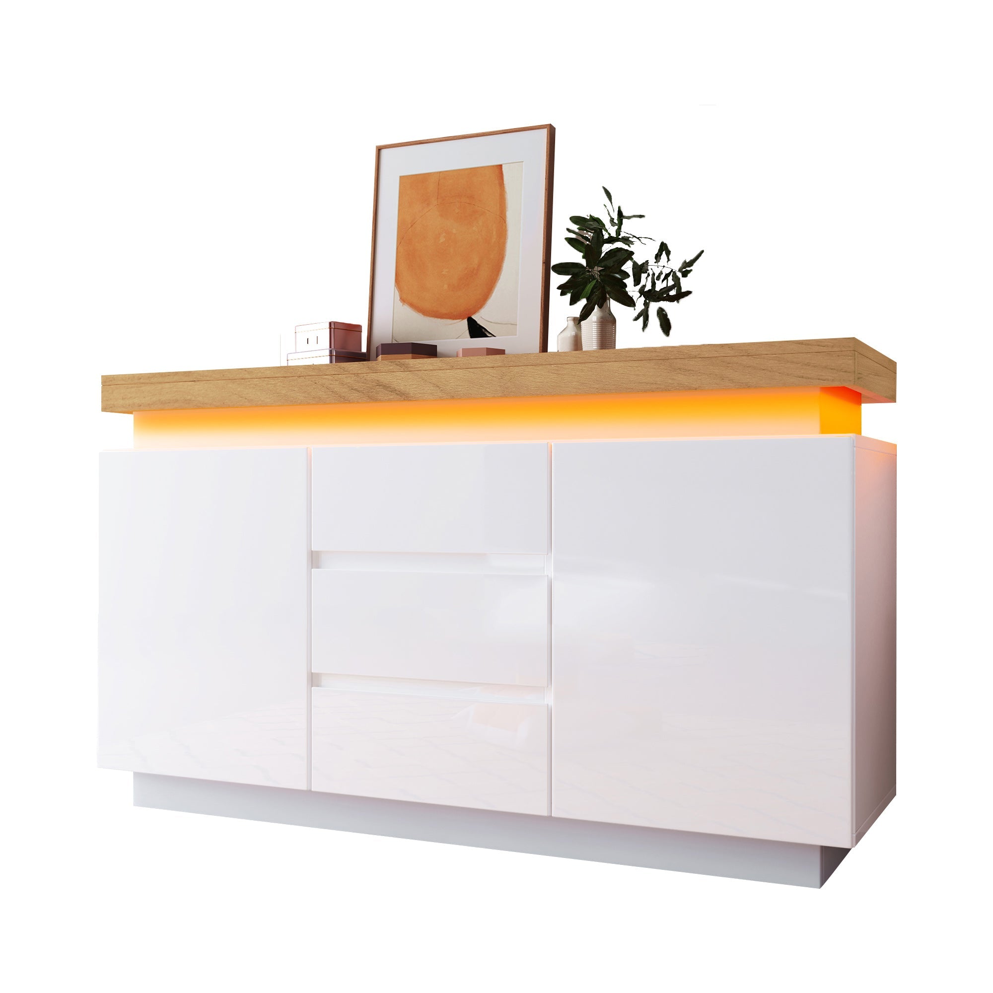 Logidon Wit Dressoir Met LED Verlichting 2 Deurs 3 Lades