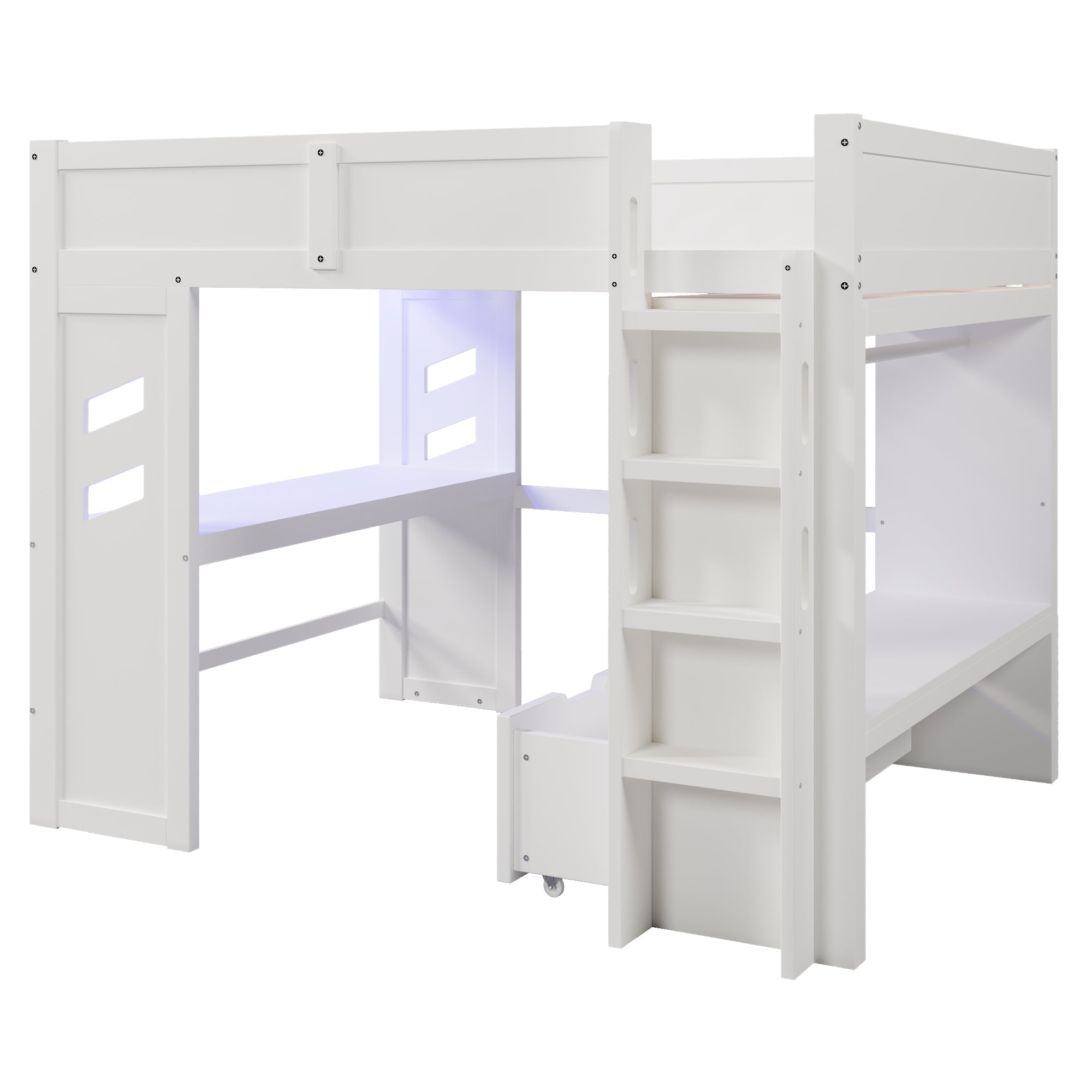 Logidon hoogslaper 140x200 cm wit gamingbed met bureau LED
