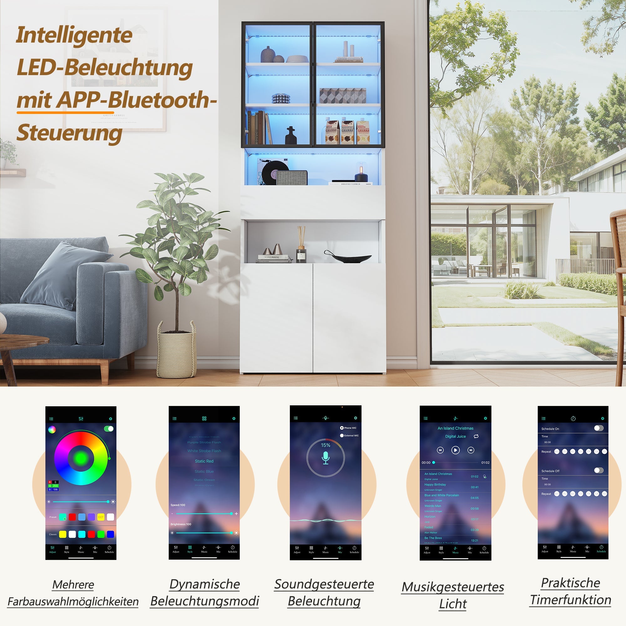 Logidon vitrinekast 70x30x200 cm witte LED glazen vitrinekast met lade