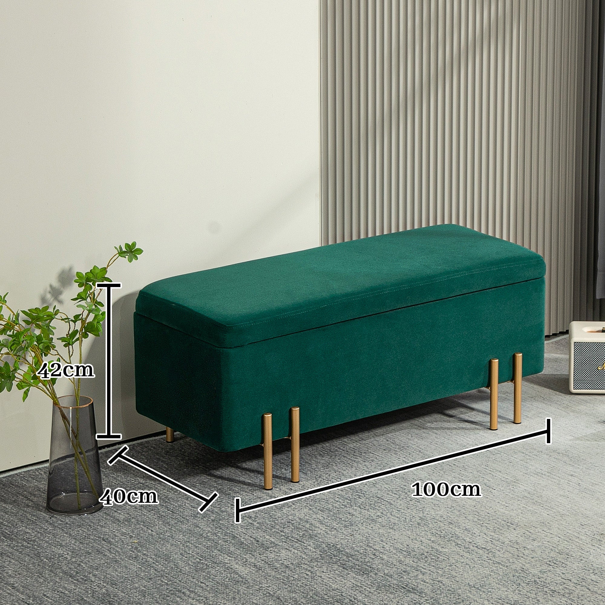 Logidon bank met opbergruimte groen gestoffeerde bank 100x40x42 cm