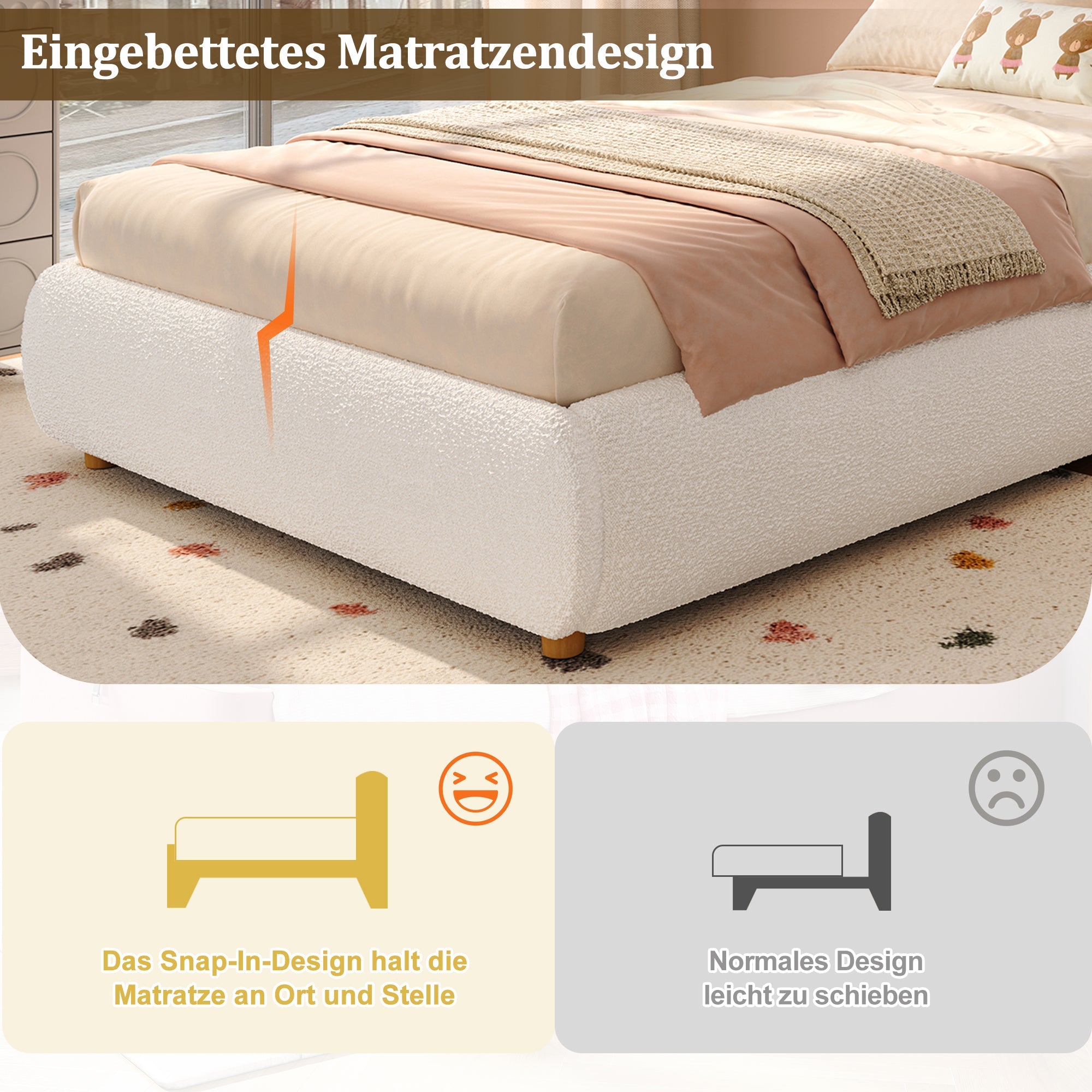 Logidon Hydraulisch Kinderbed 90 x 200 cm met Opbergruimte Beige Bouclé