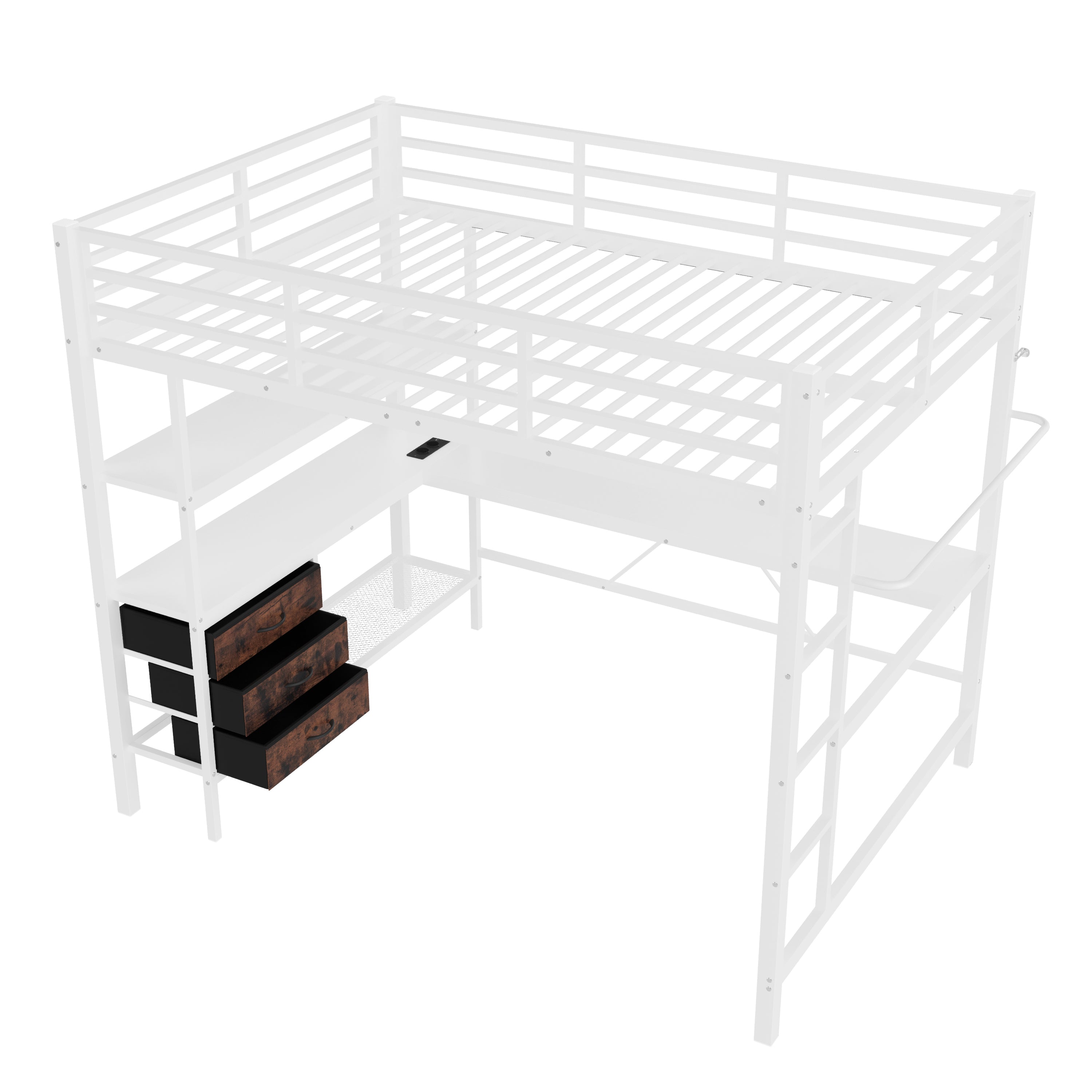 Logidon loft bed 140x200 with LED lighting USB socket 3 drawers