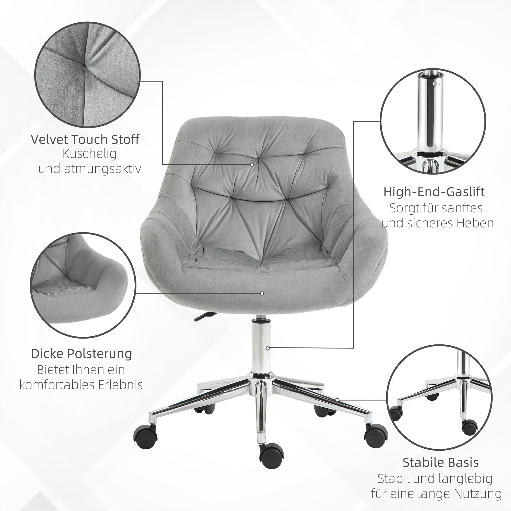Logidon Vinsetto office chair gray velvet look ergonomic up to 120 kg