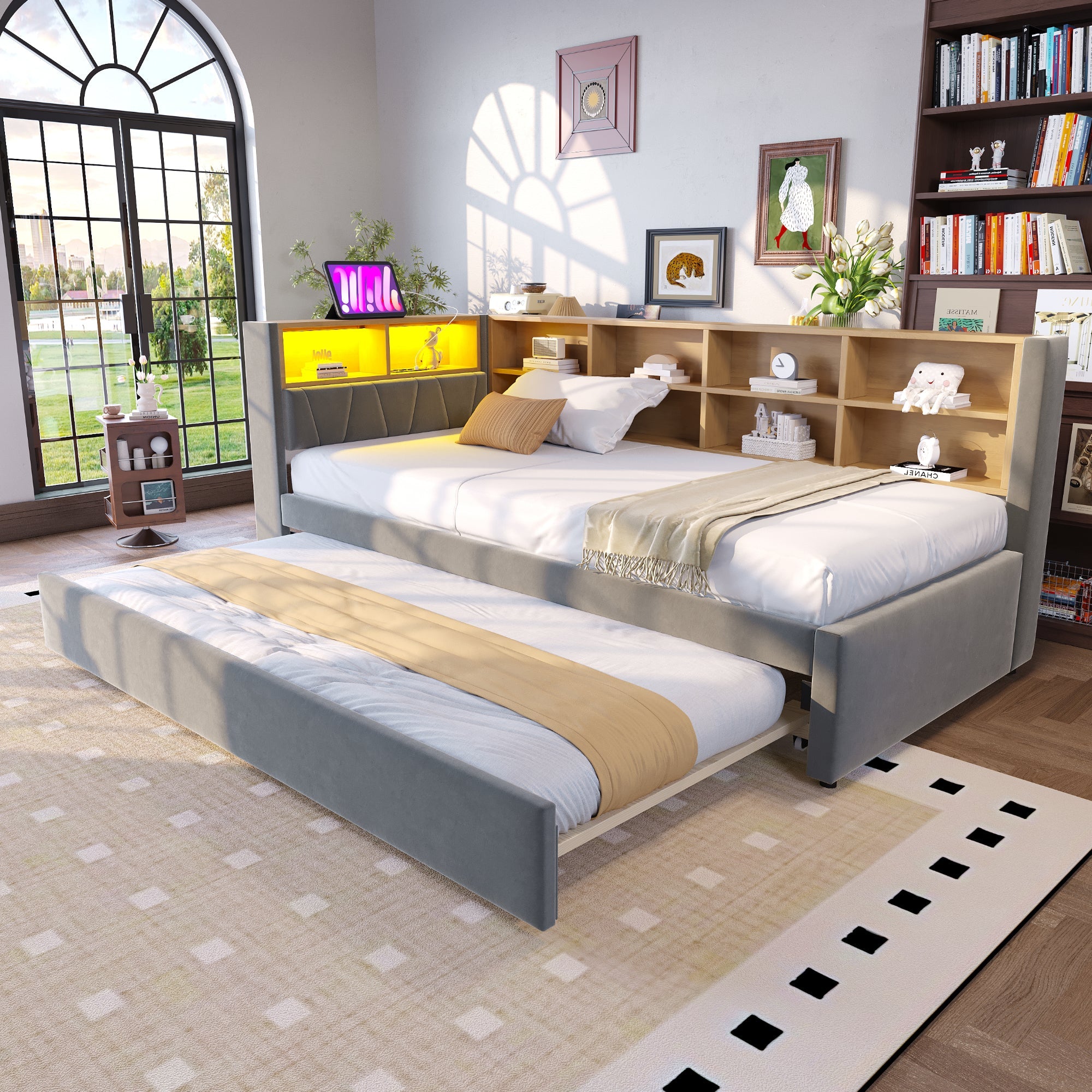 Logidon slaapbank 90x200 met uitschuifbaar bed 90x190 LED-verlichting