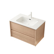 Logidon 81 cm wall-mounted washbasin with white ceramic base walnut