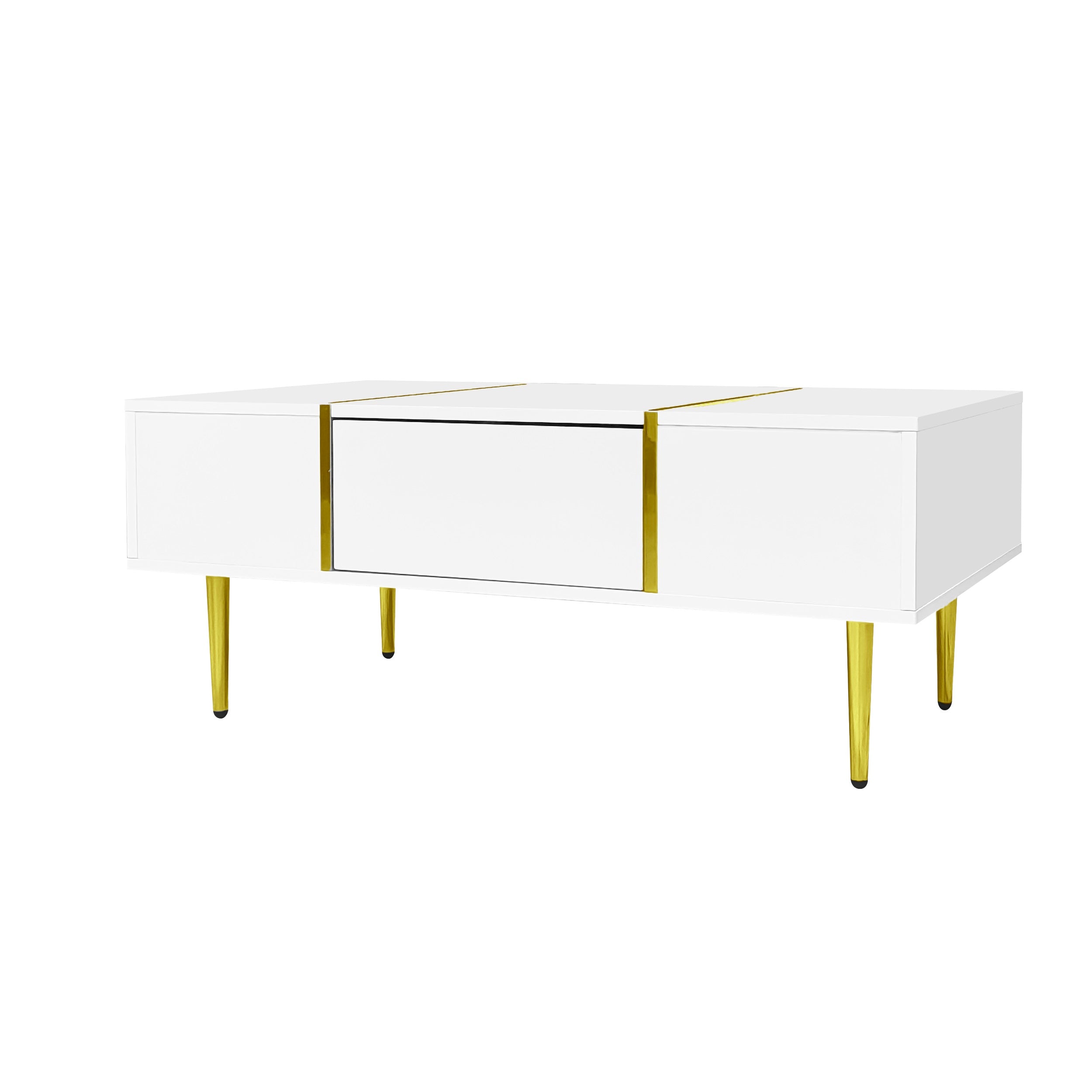 Logidon Witte Hoogglans Salontafel Met Twee Laden 100x60x41,5 cm