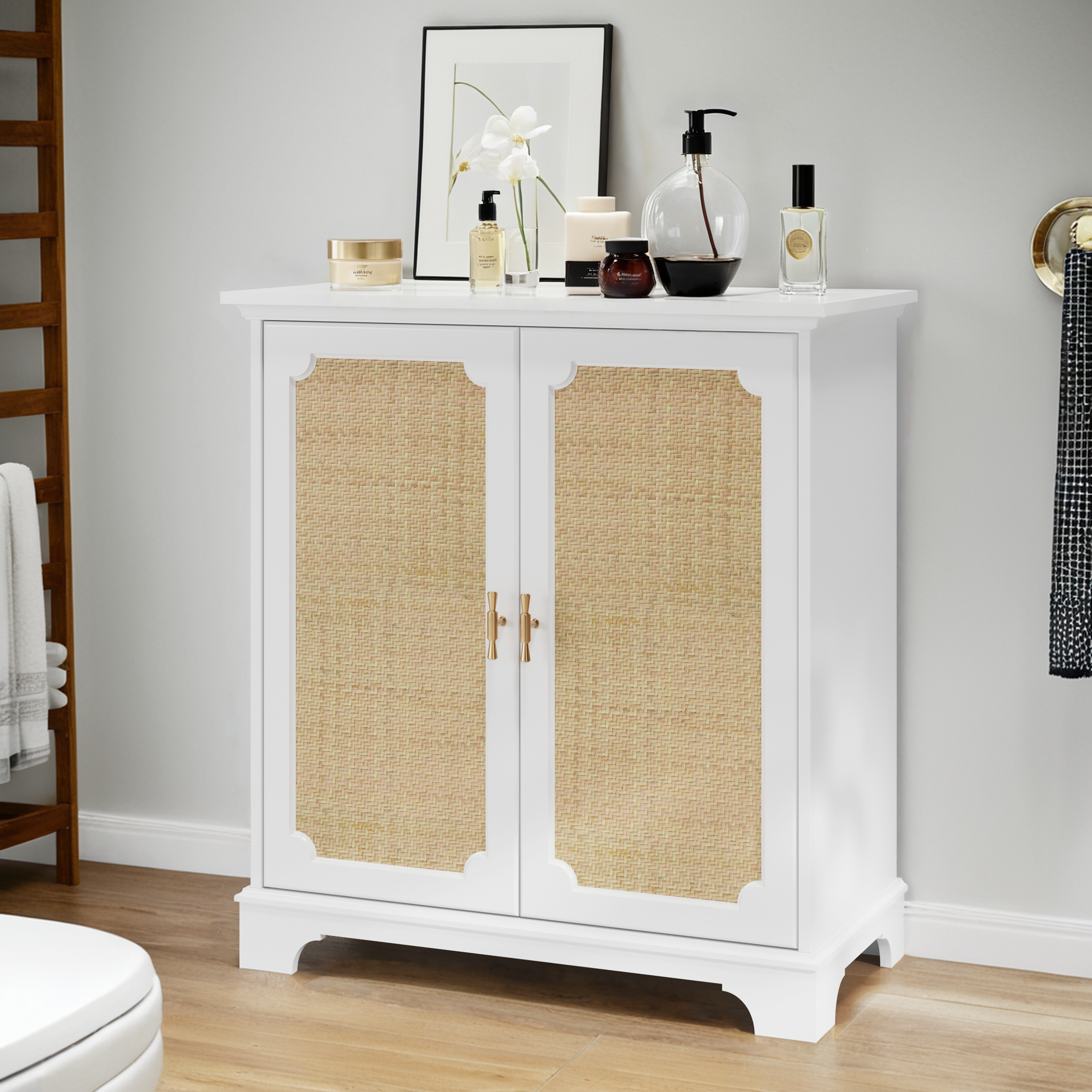 Logidon Dressoir Wit 80x38x86 cm met rotan sierdeuren