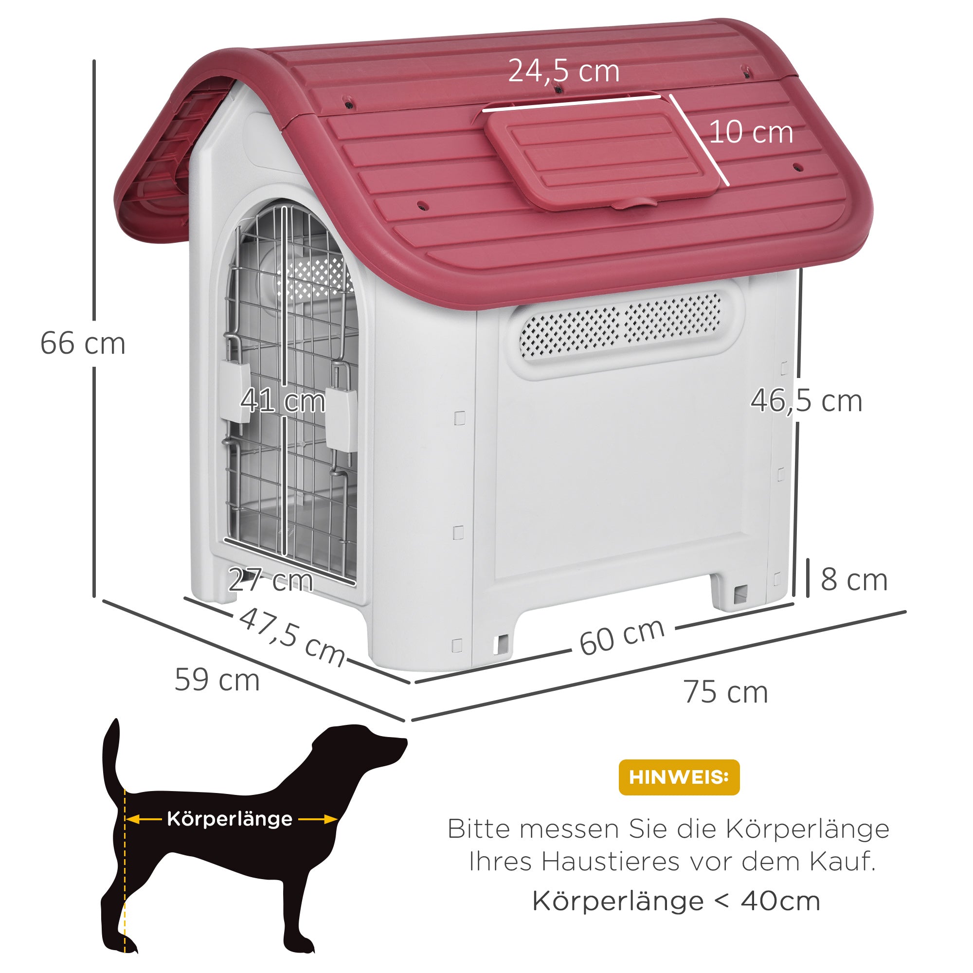 Logidon Hondenkennel Outdoor Rood 75x59x66 cm met Dakluik