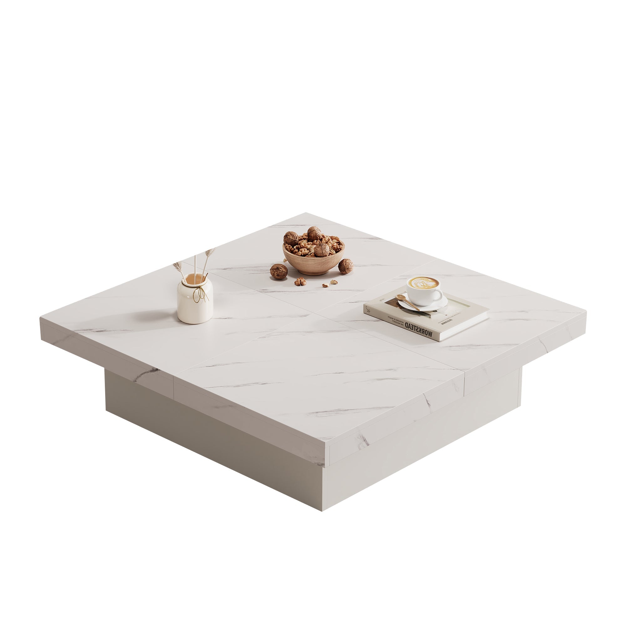 Logidon vierkante salontafel wit marmerlook 90x90x25 cm met lades