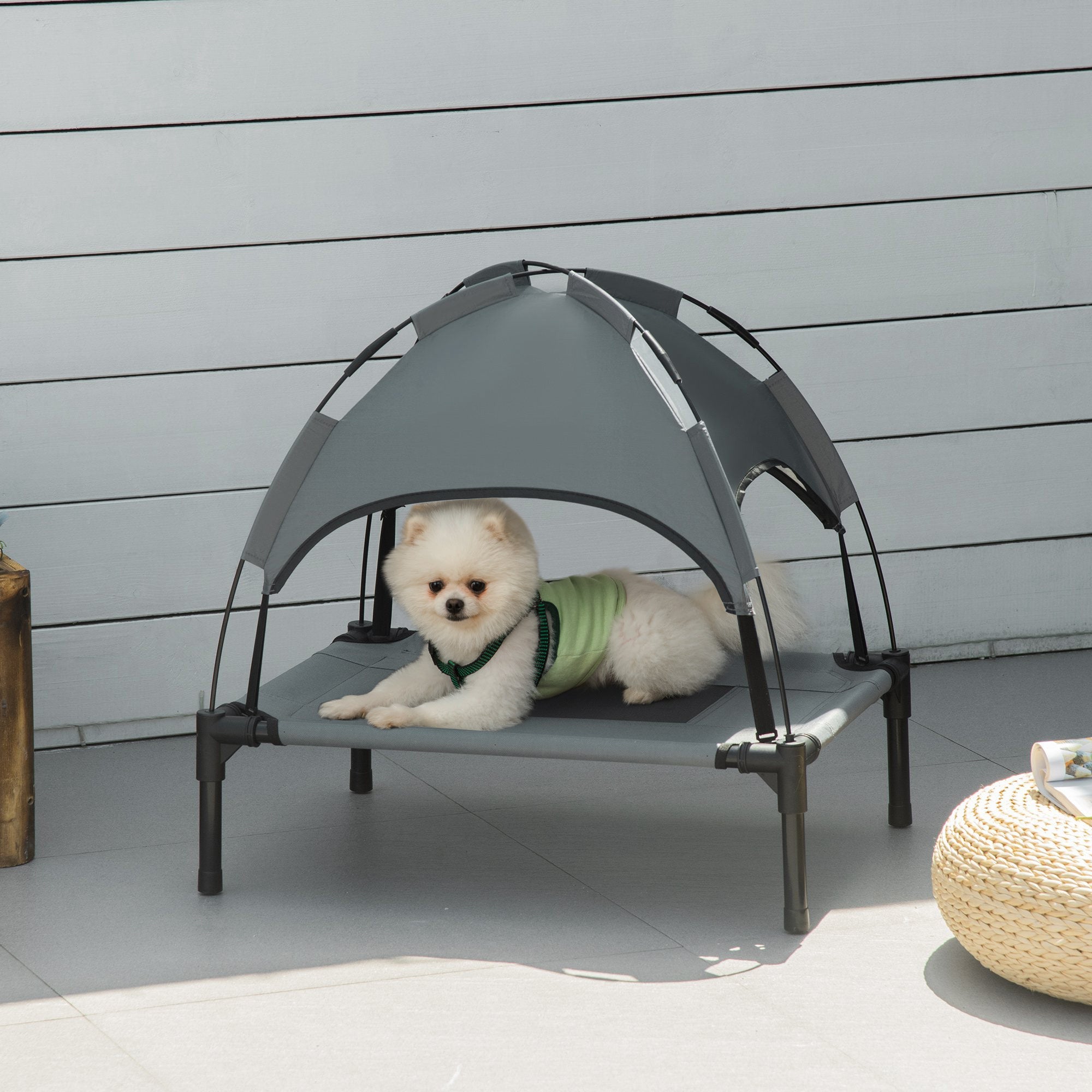 Logidon Hondenligstoel Outdoor Luifel Grijs 61x46x62 cm