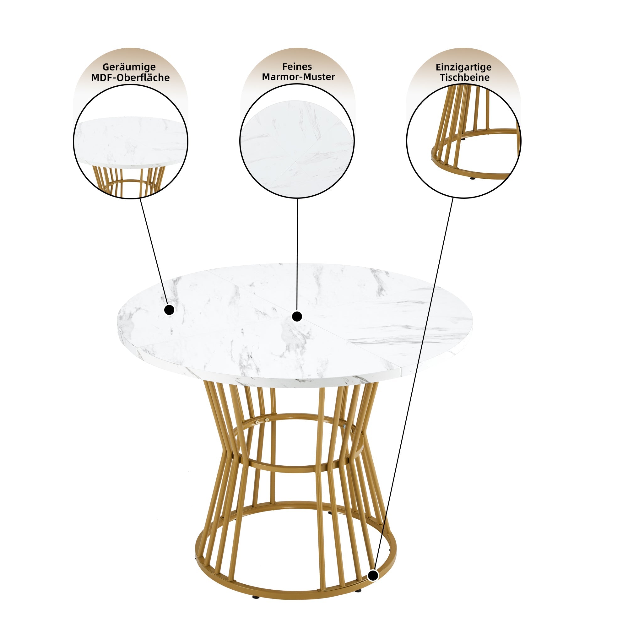 Logidon ronde eettafel wit goud marmerlook MDF 100 cm diameter