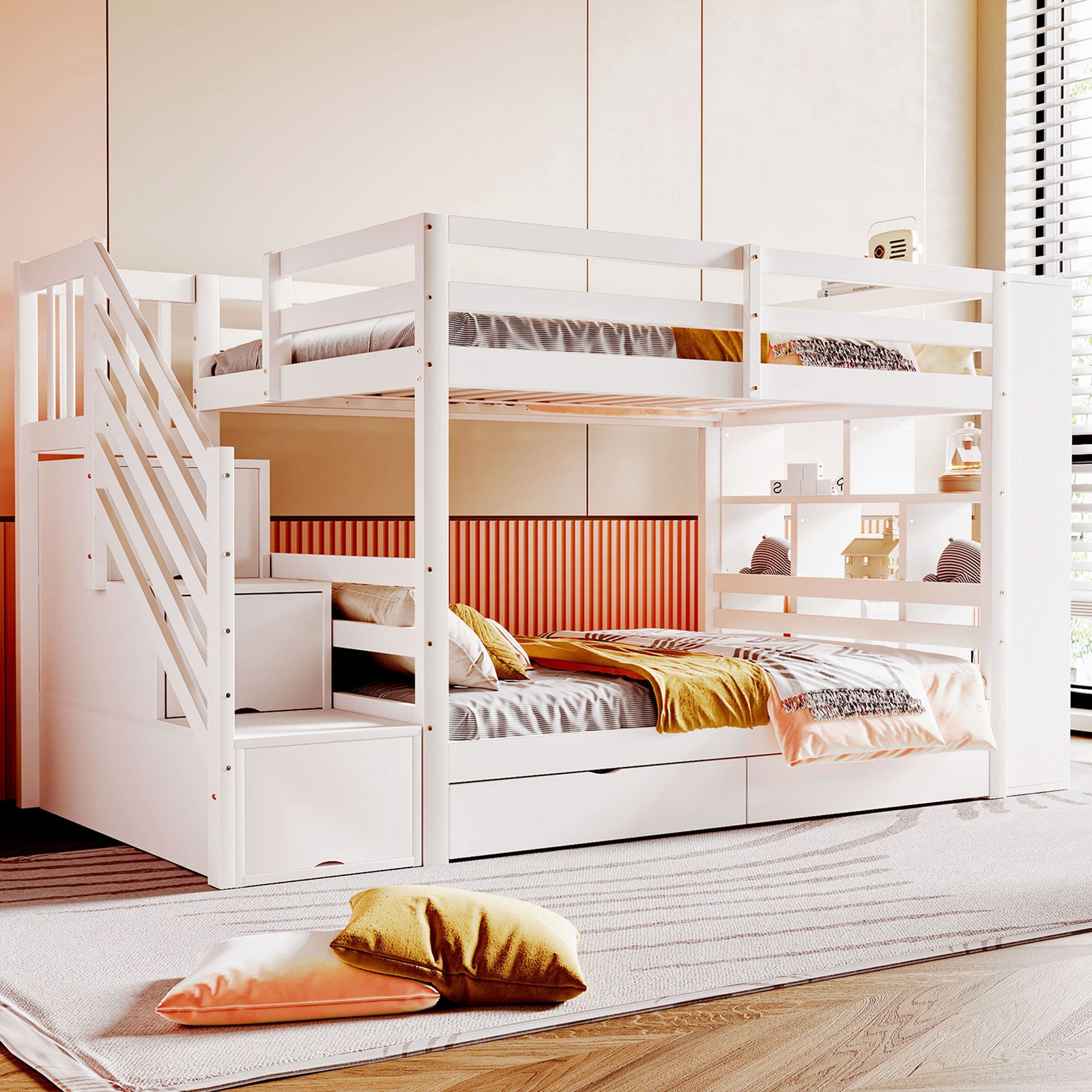 Logidon stapelbed 90x200 cm met veiligheidstrap en opbergruimte wit
