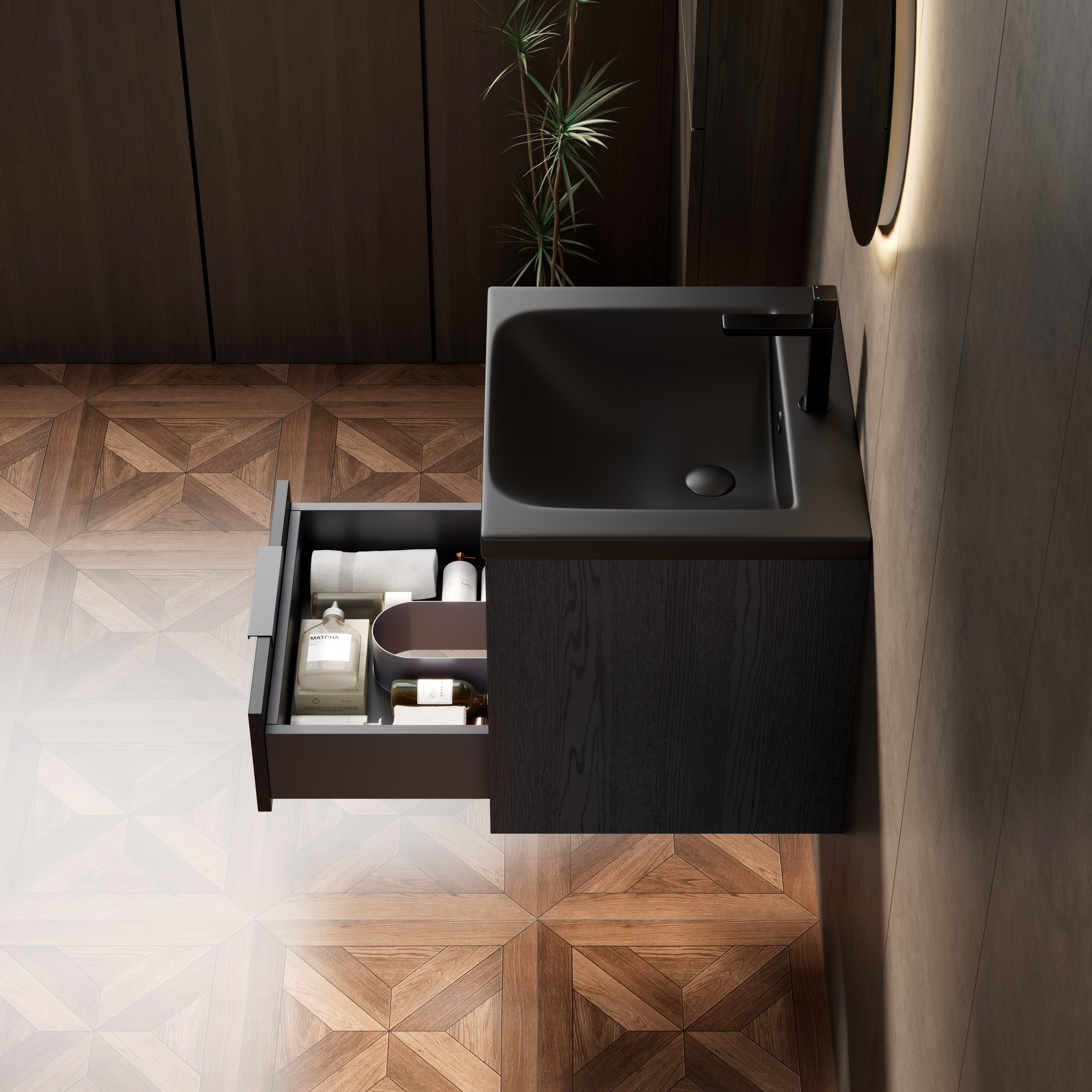 Logidon 51 cm Floating Bathroom Vanity with Ceramic Basin Black