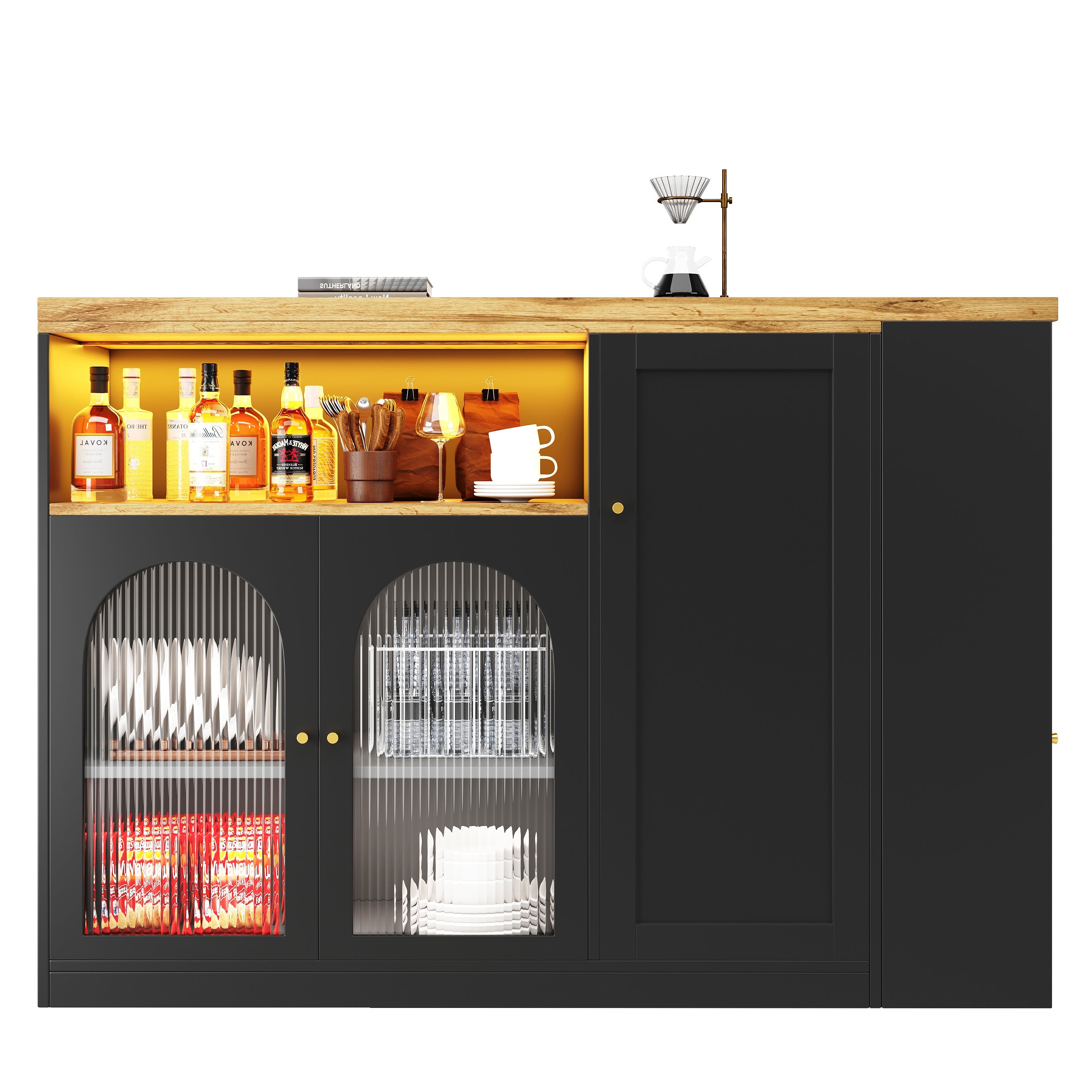 Logidon Draaibare Bartafel Mat Zwart 198x39x97 cm Met LED Glazen Deur