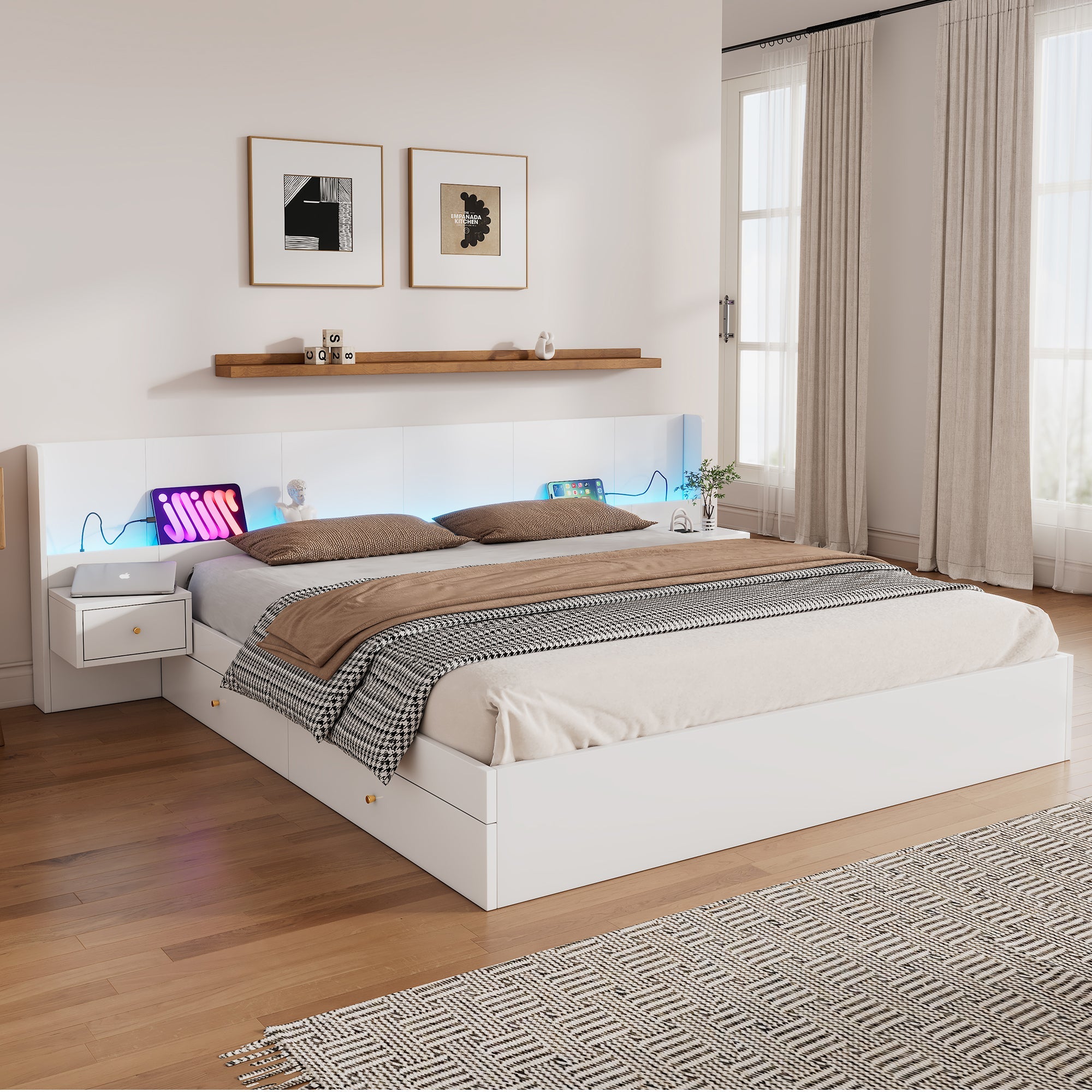 Logidon tweepersoonsbed 180x200 cm wit met USB LED app bediening