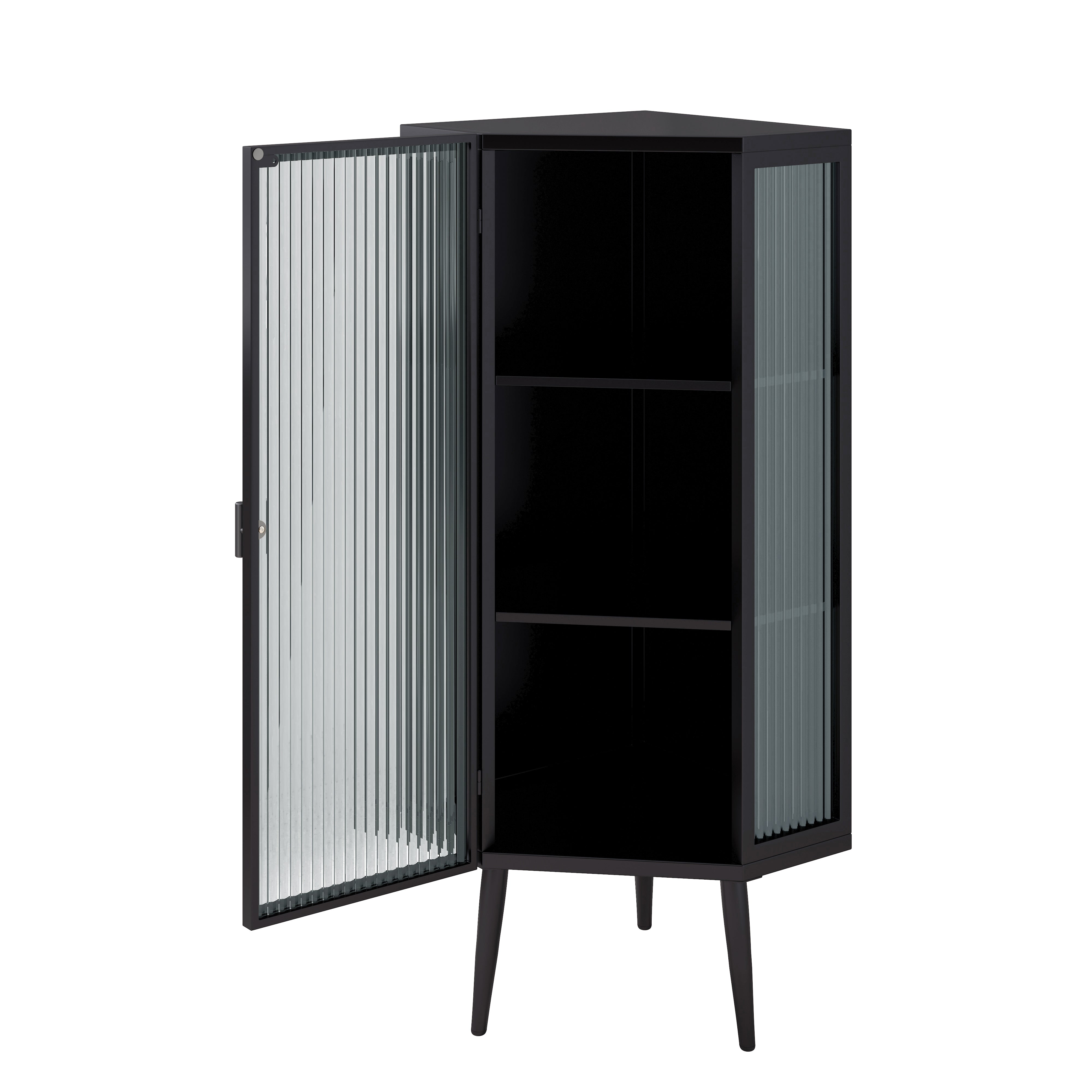 Logidon Hoekkast 56 cm Drie lagen met deuren van gehard glas Zwart