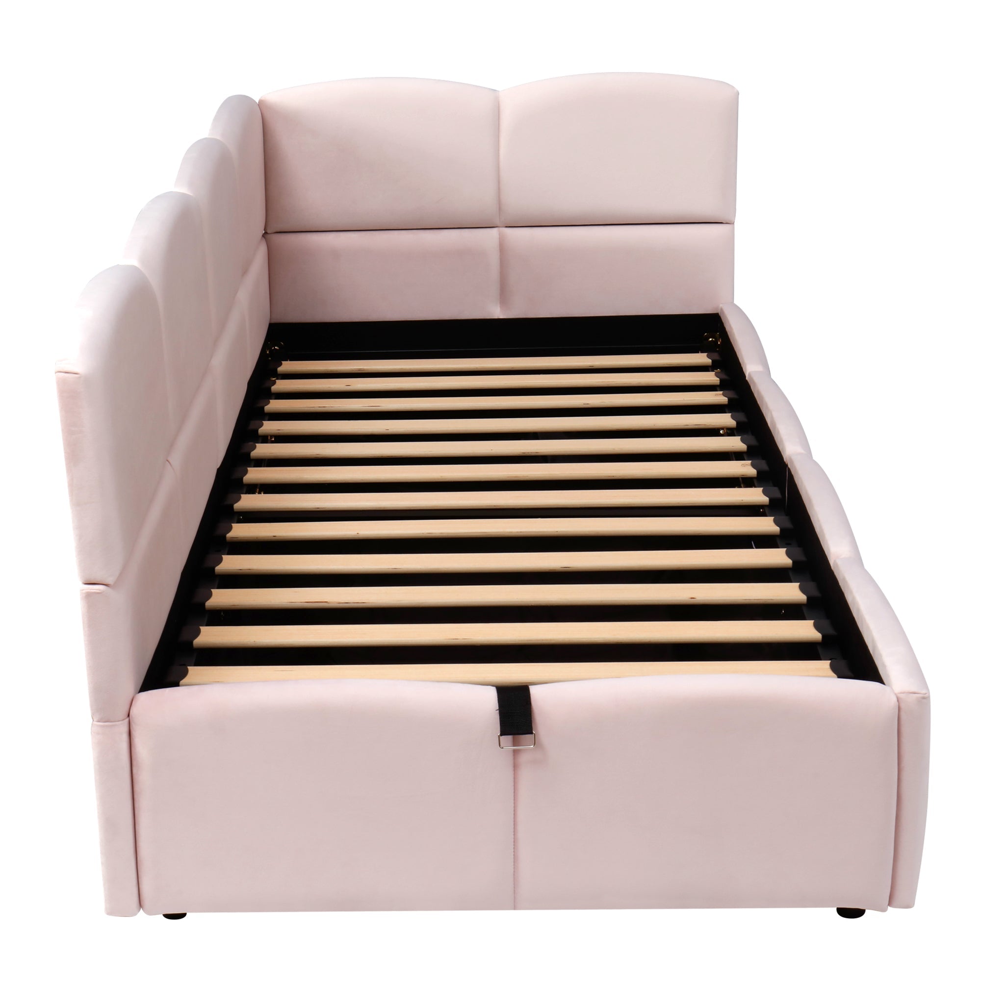 Logidon fluweel gestoffeerd bed roze 90x200 met lattenbodem en opbergruimte