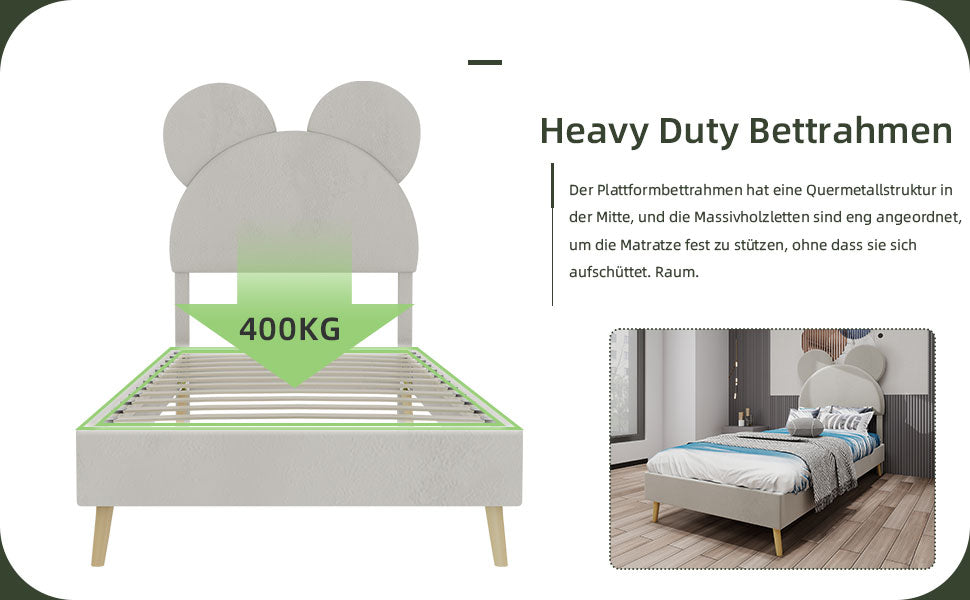 Logidon gestoffeerd bed 140x200 beige cartoon hoofdeinde inclusief lattenbodem