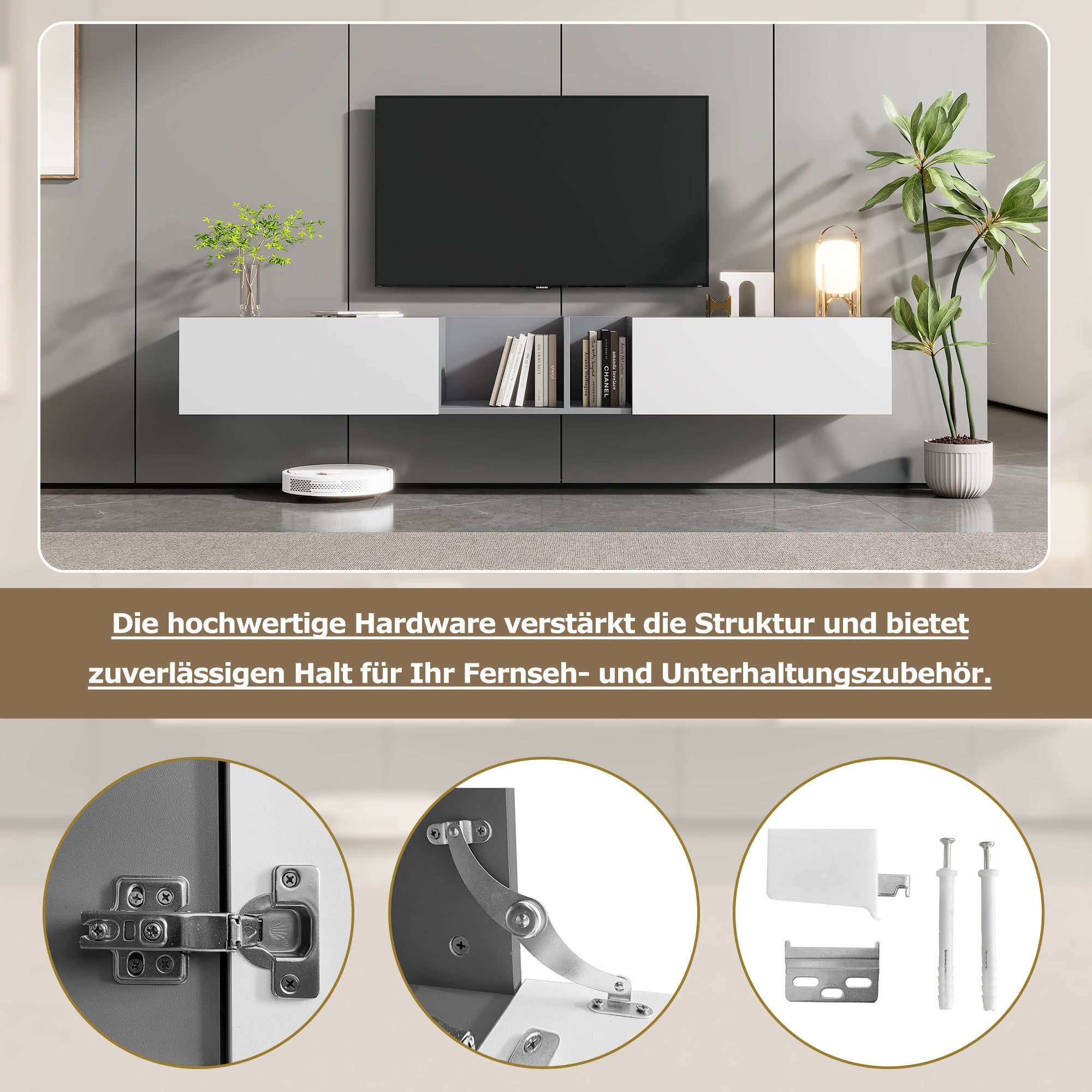 Logidon TV-meubel 170 cm hoogglans zwart glasplank LED